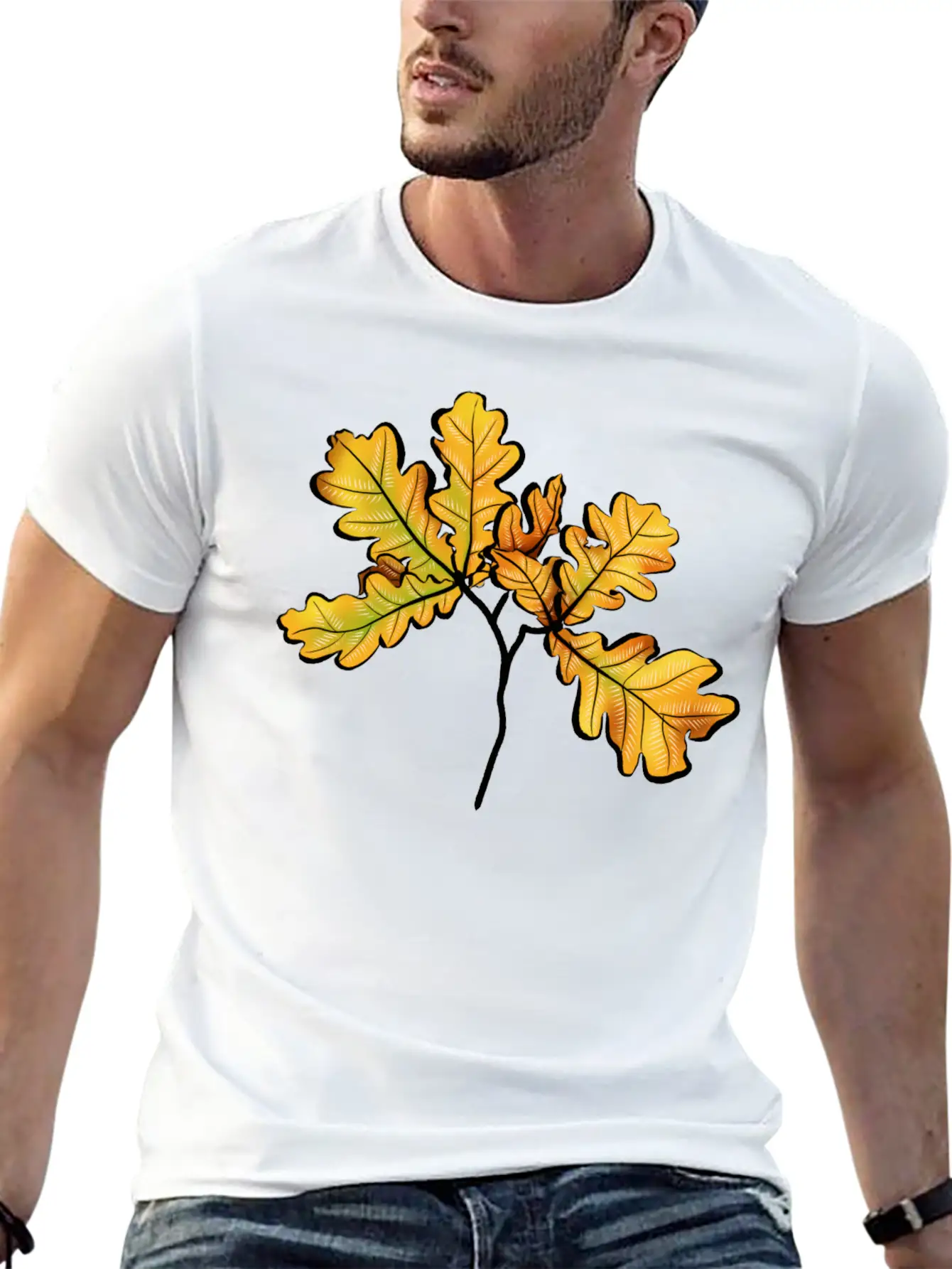 Oak Leaves Autumnal Botanical Art Timeless Short Sleeve Tee – Comfy And Minimalist Design