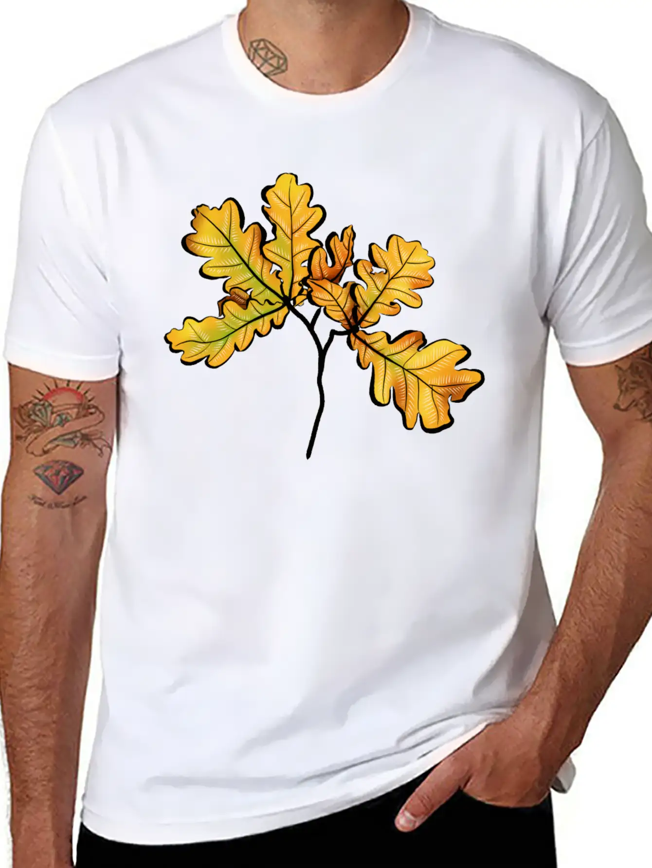 Oak Leaves Autumnal Botanical Art Timeless Short Sleeve Tee – Comfy And Minimalist Design