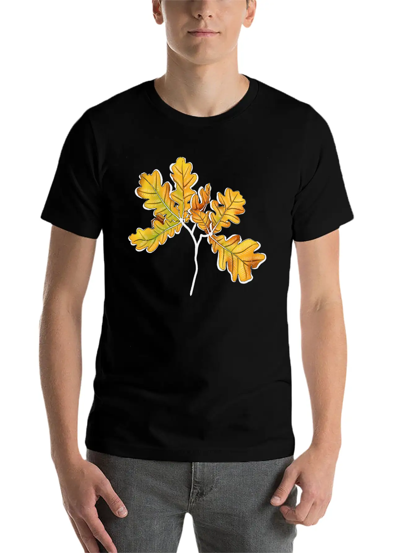 Oak Leaves Autumnal Botanical Art Timeless Short Sleeve Tee – Comfy And Minimalist Design