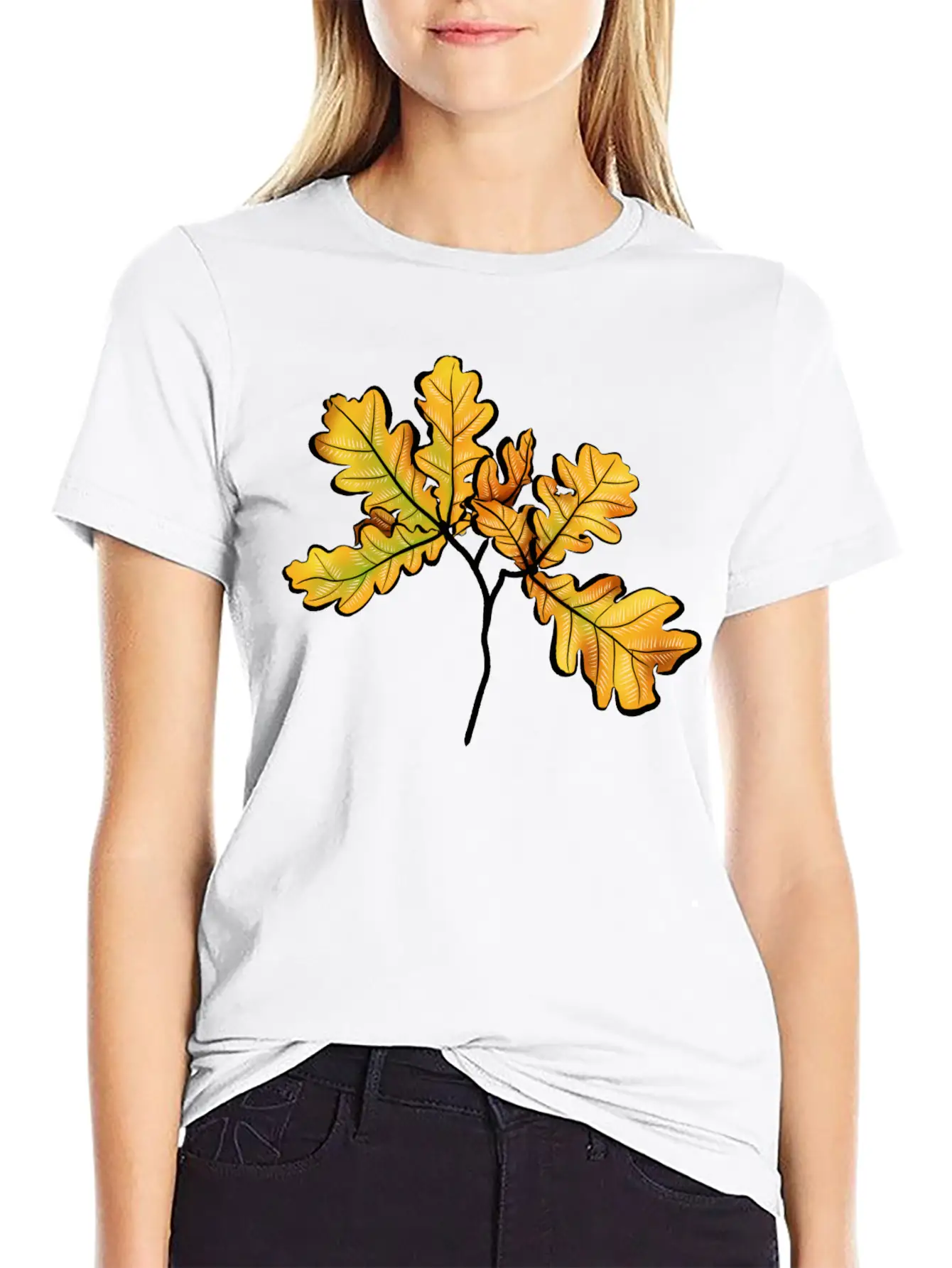 Oak Leaves Autumnal Botanical Art Timeless Short Sleeve Tee – Comfy And Minimalist Design