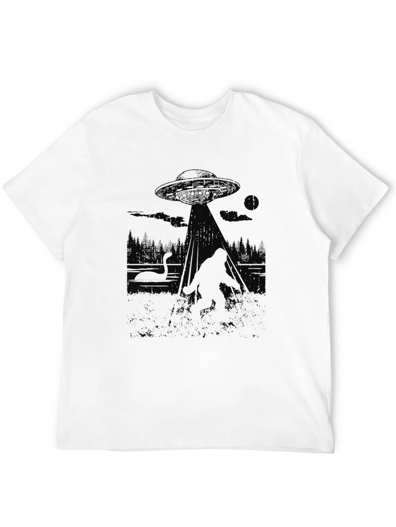Mens UFO Bigfoot Abduction Graphic T-Shirt