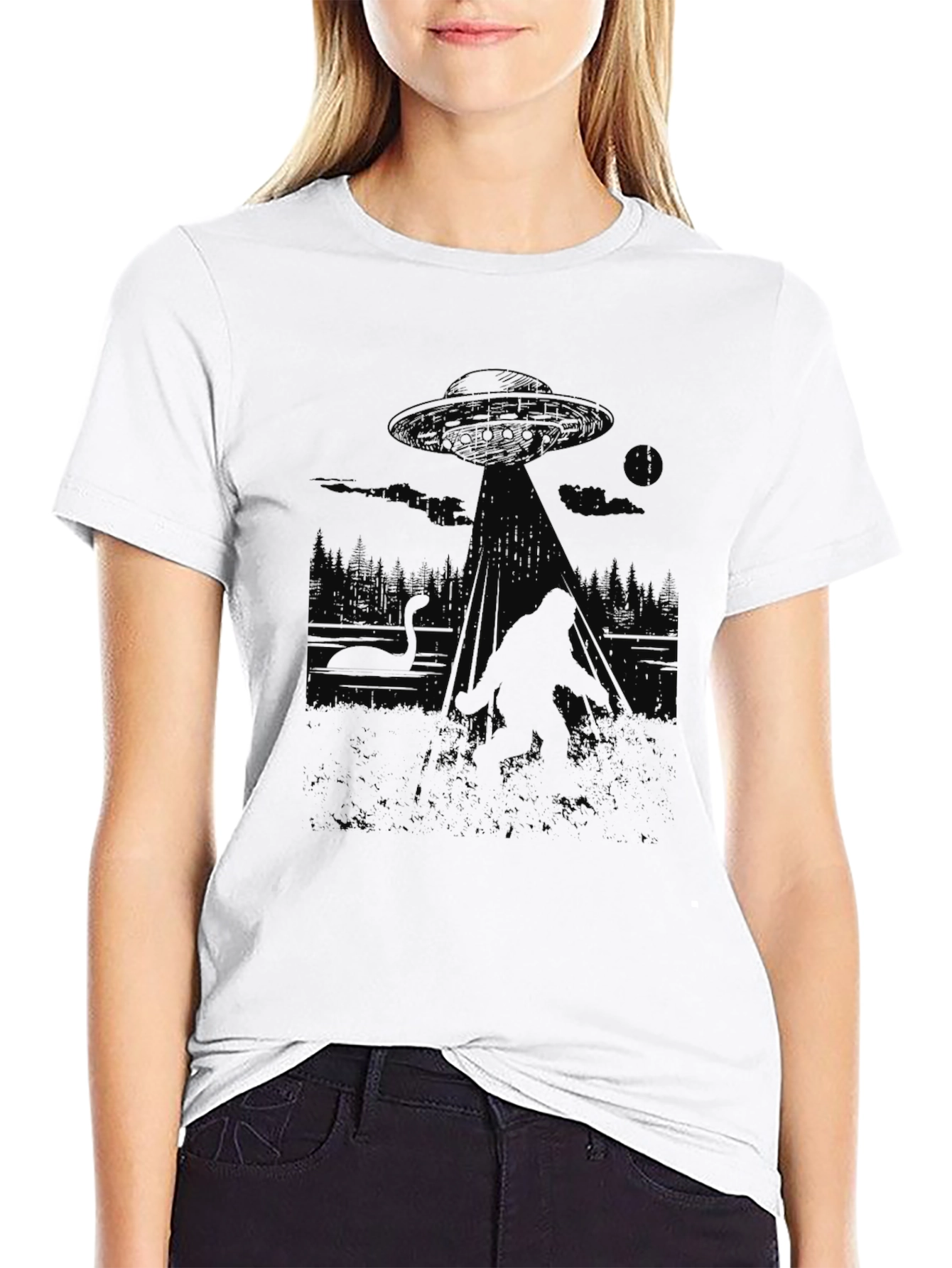Mens UFO Bigfoot Abduction Graphic T-Shirt