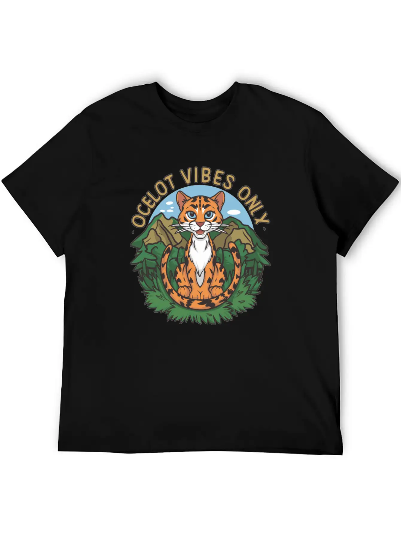 Ocelot Vibes Only Jungle Wild Cat Enthusiasts Unisex Short Sleeve Soft Cotton T-Shirt – Casual Everyday Wear