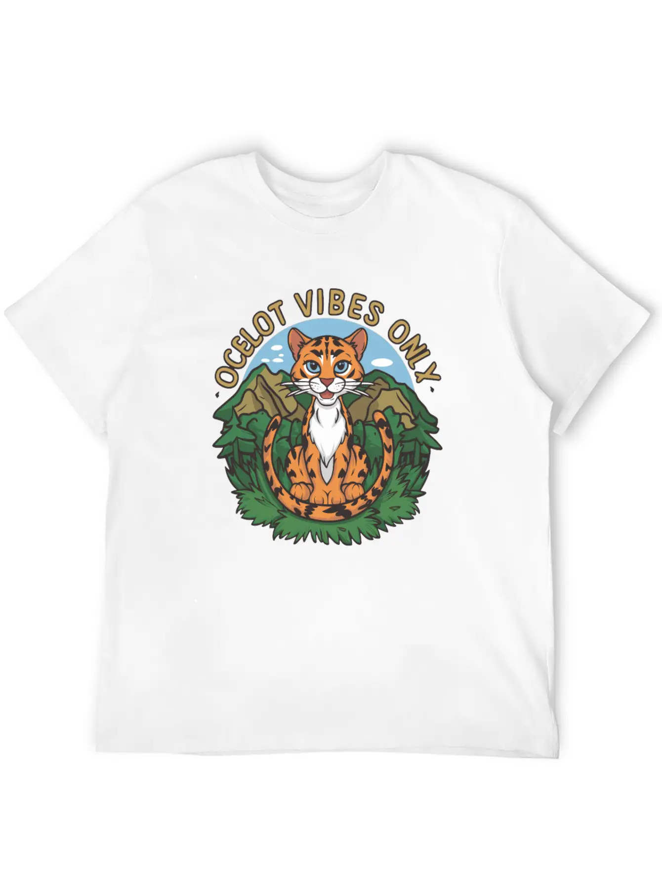 Ocelot Vibes Only Jungle Wild Cat Enthusiasts Unisex Short Sleeve Soft Cotton T-Shirt – Casual Everyday Wear