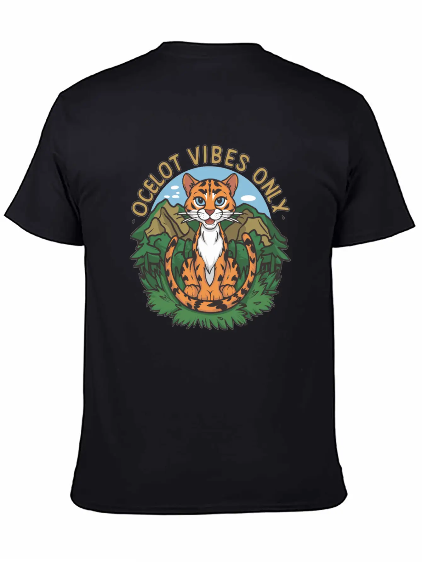 Ocelot Vibes Only Jungle Wild Cat Enthusiasts Unisex Short Sleeve Soft Cotton T-Shirt – Casual Everyday Wear