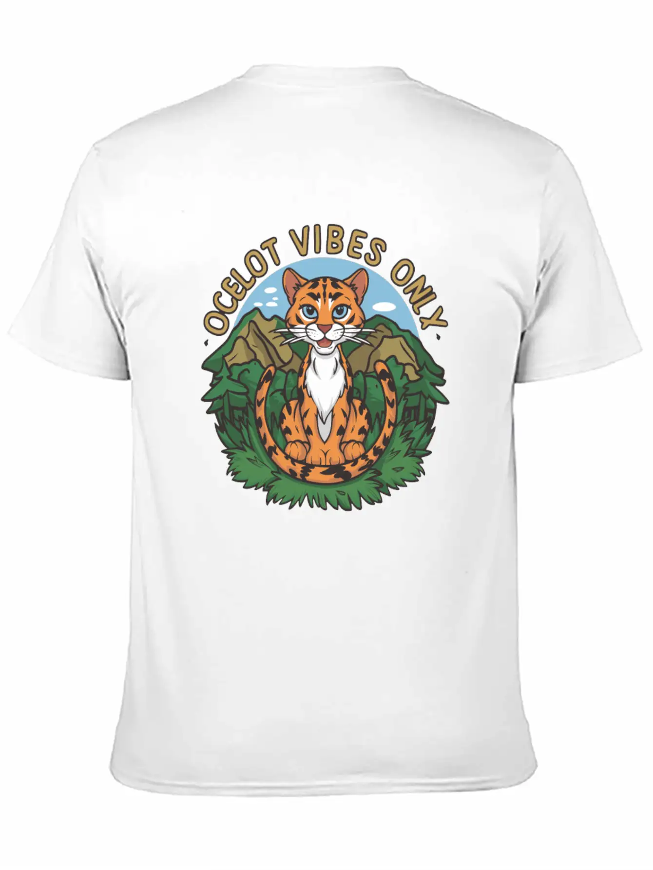 Ocelot Vibes Only Jungle Wild Cat Enthusiasts Unisex Short Sleeve Soft Cotton T-Shirt – Casual Everyday Wear