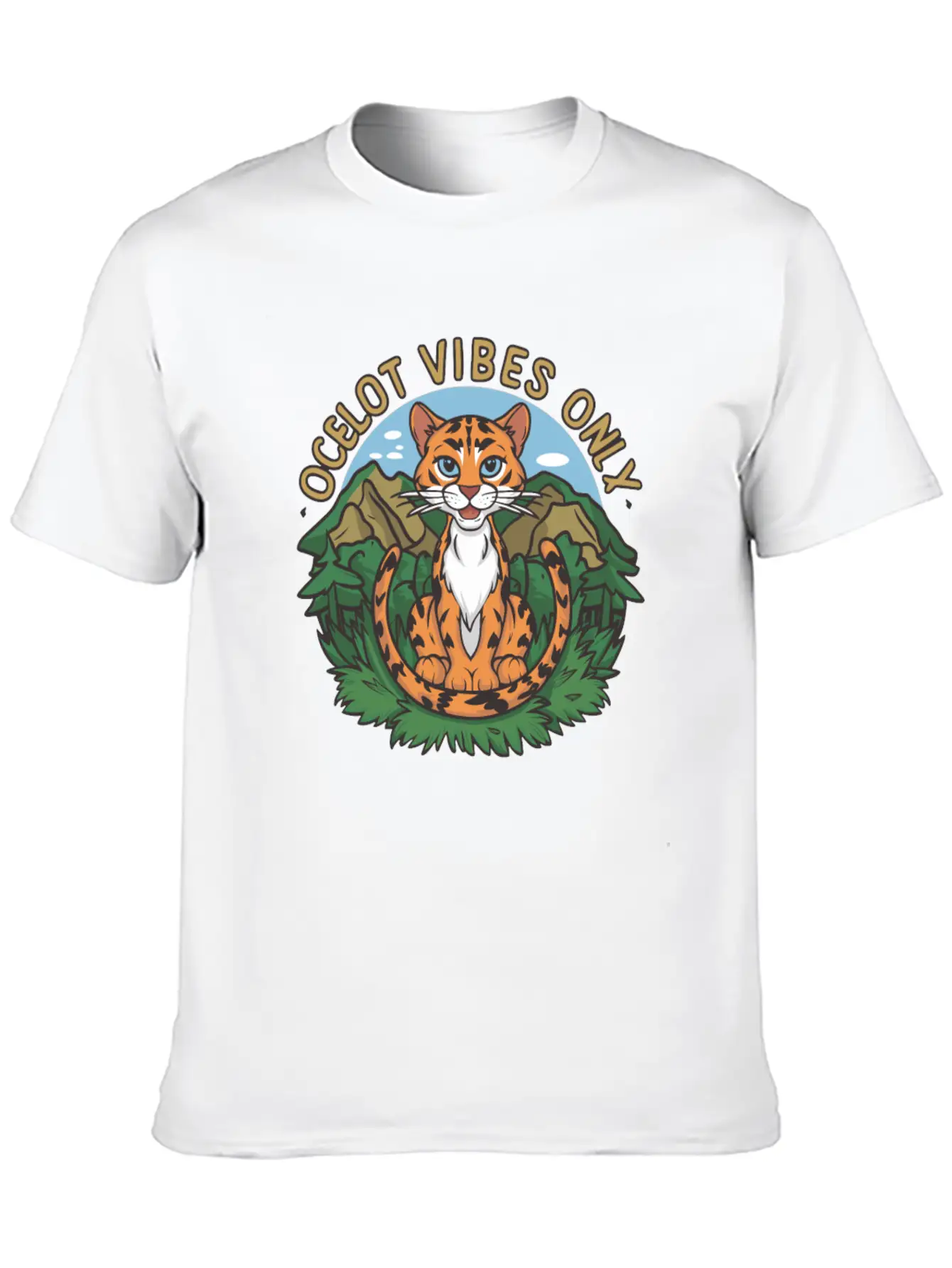 Ocelot Vibes Only Jungle Wild Cat Enthusiasts Unisex Short Sleeve Soft Cotton T-Shirt – Casual Everyday Wear
