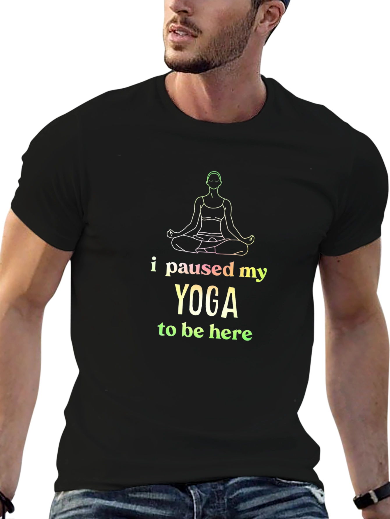 Yoga Paused Black T-Shirt Funny Meditation Tee