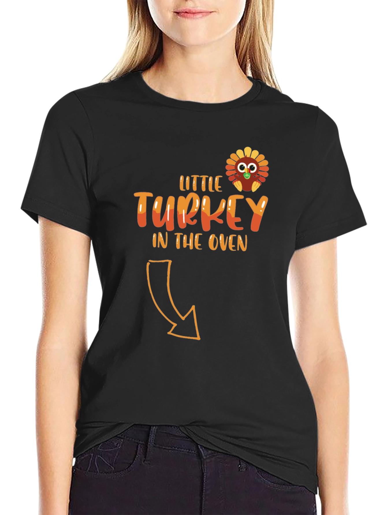 Little Turkey in the Oven Black T-Shirt