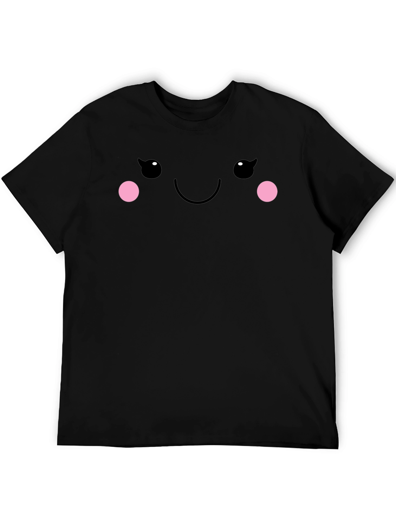 Cute Smiling Face Graphic Tee - Black