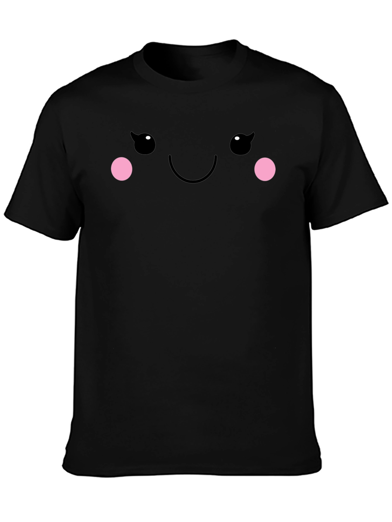 Cute Smiling Face Graphic Tee - Black