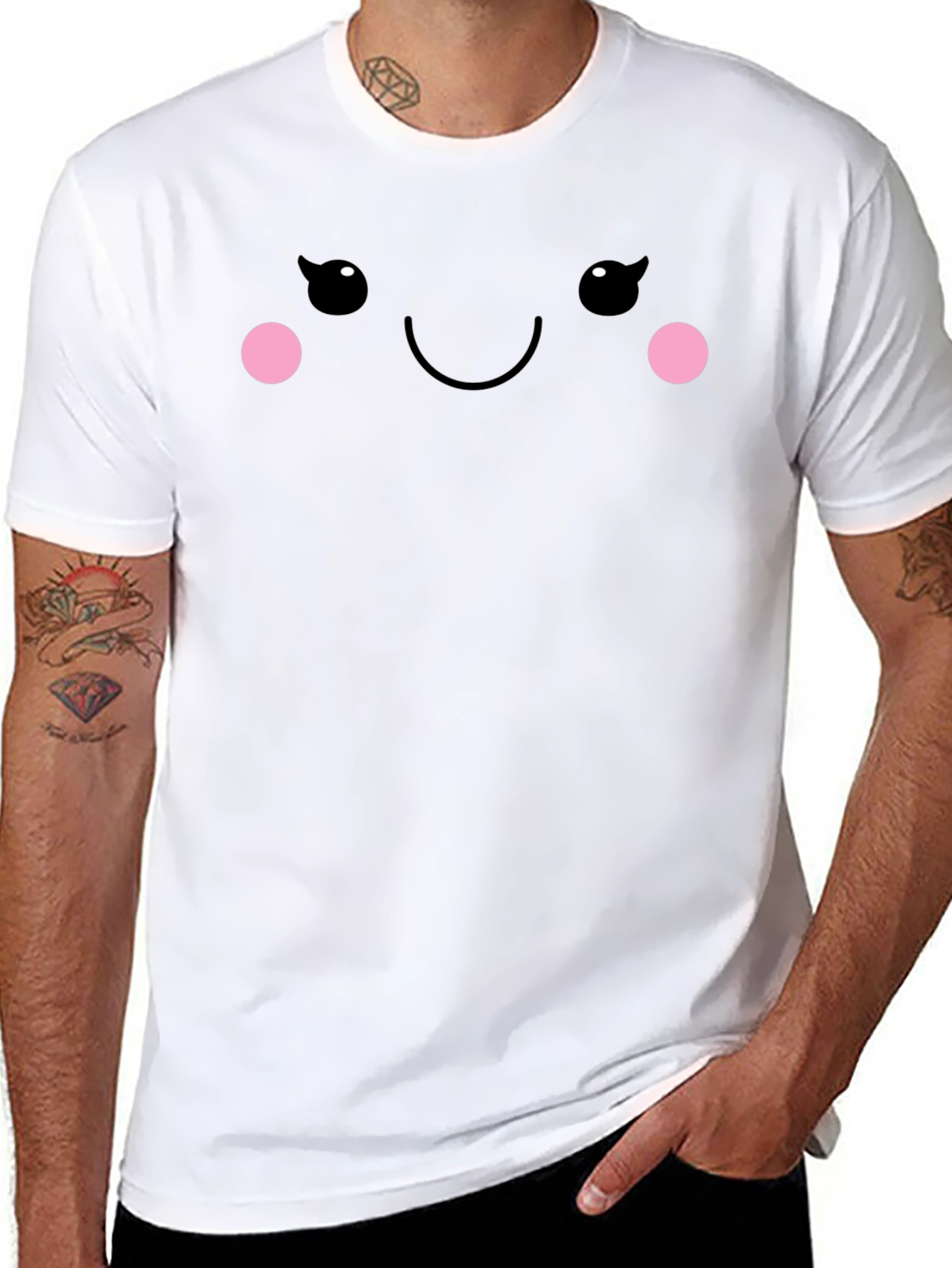 Cute Smiling Face Graphic Tee - Black