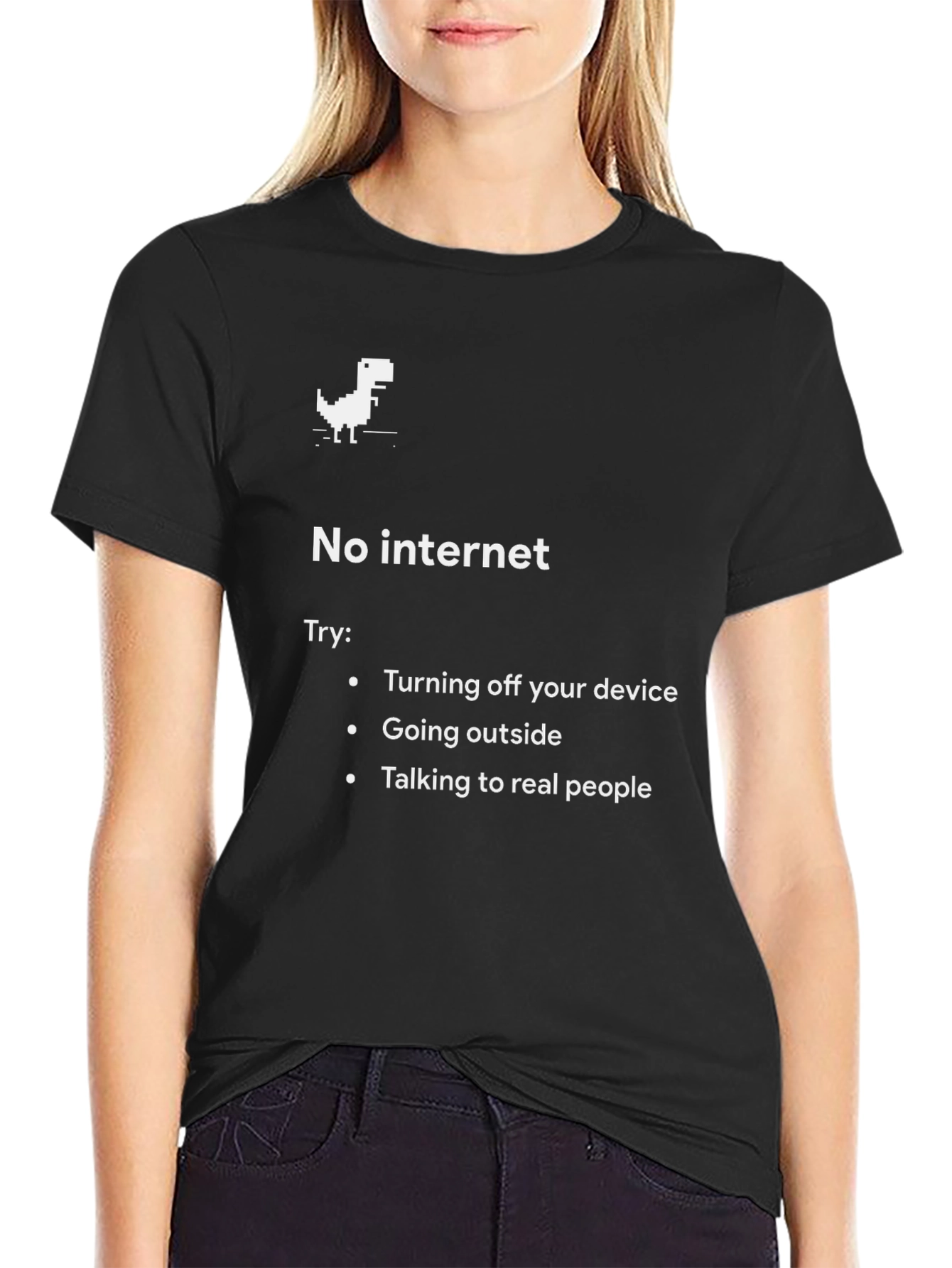 No Internet Dinosaur T-Shirt - Funny Offline Mode Tee