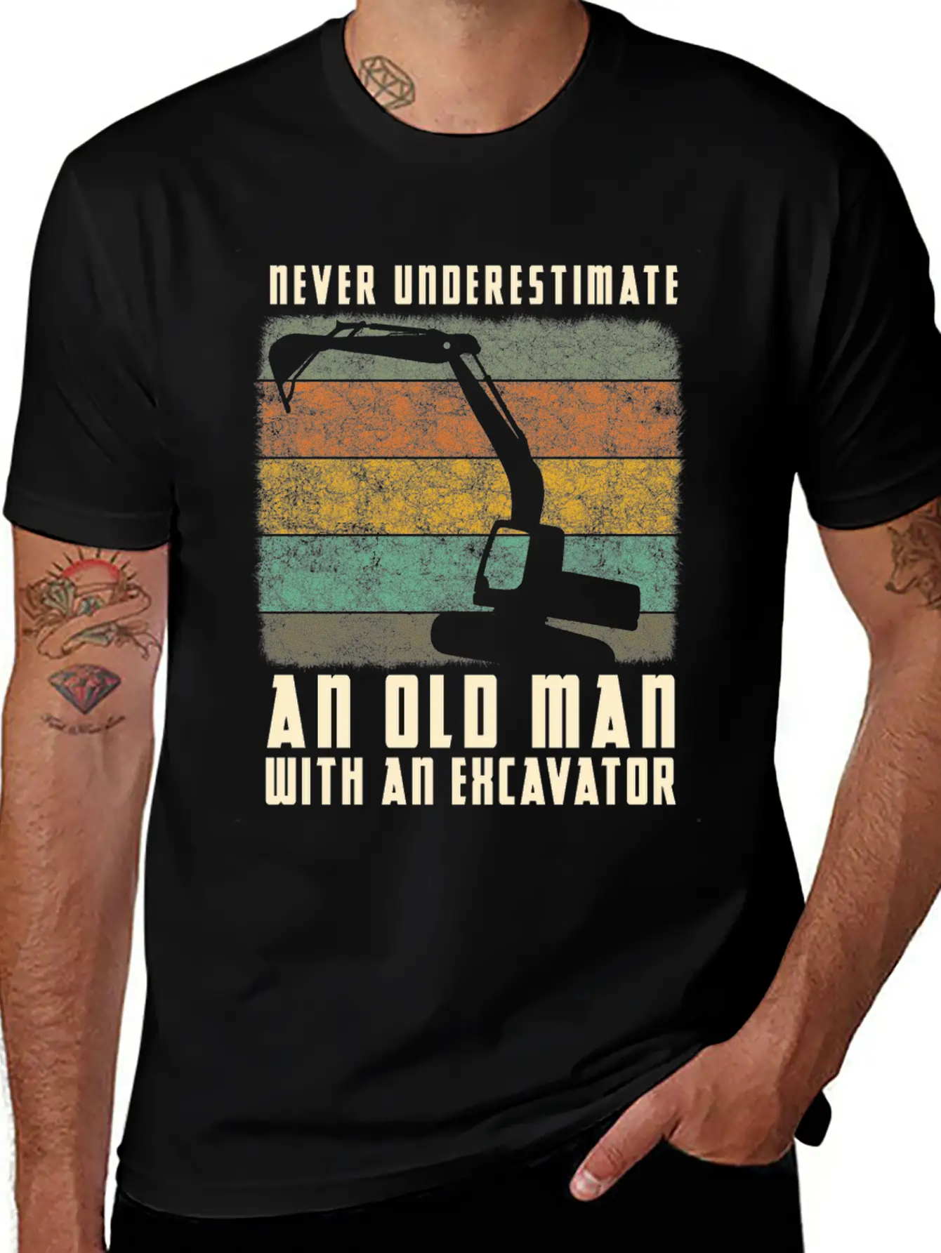 Old Man With An Excavator Shadow Timeless Short Sleeve Tee – Comfy And Minimalist Design