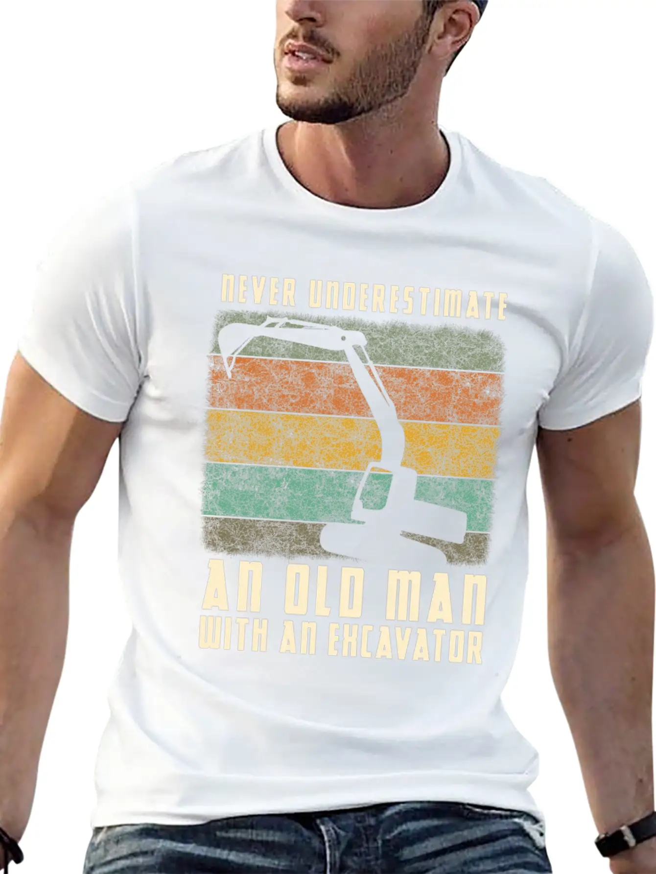 Old Man With An Excavator Shadow Timeless Short Sleeve Tee – Comfy And Minimalist Design