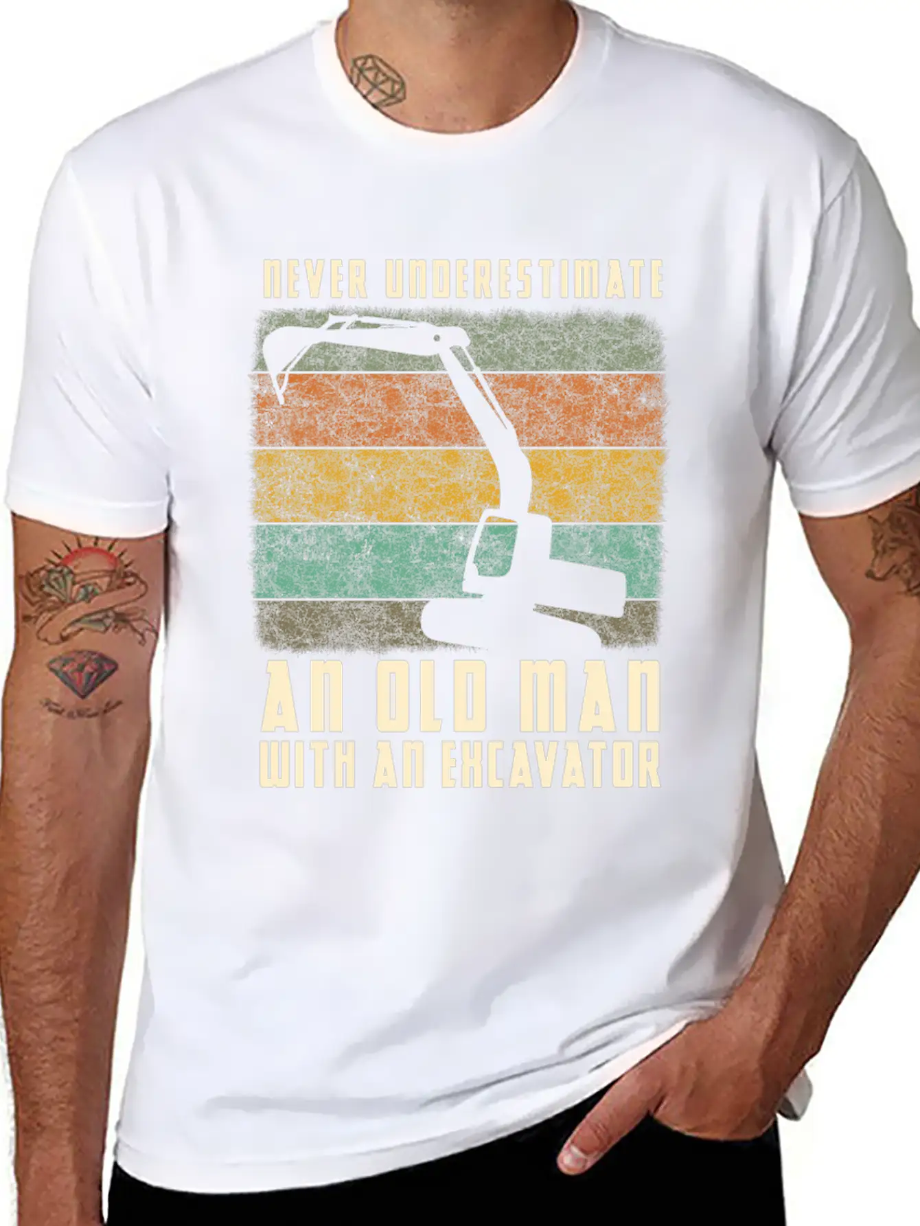 Old Man With An Excavator Shadow Timeless Short Sleeve Tee – Comfy And Minimalist Design