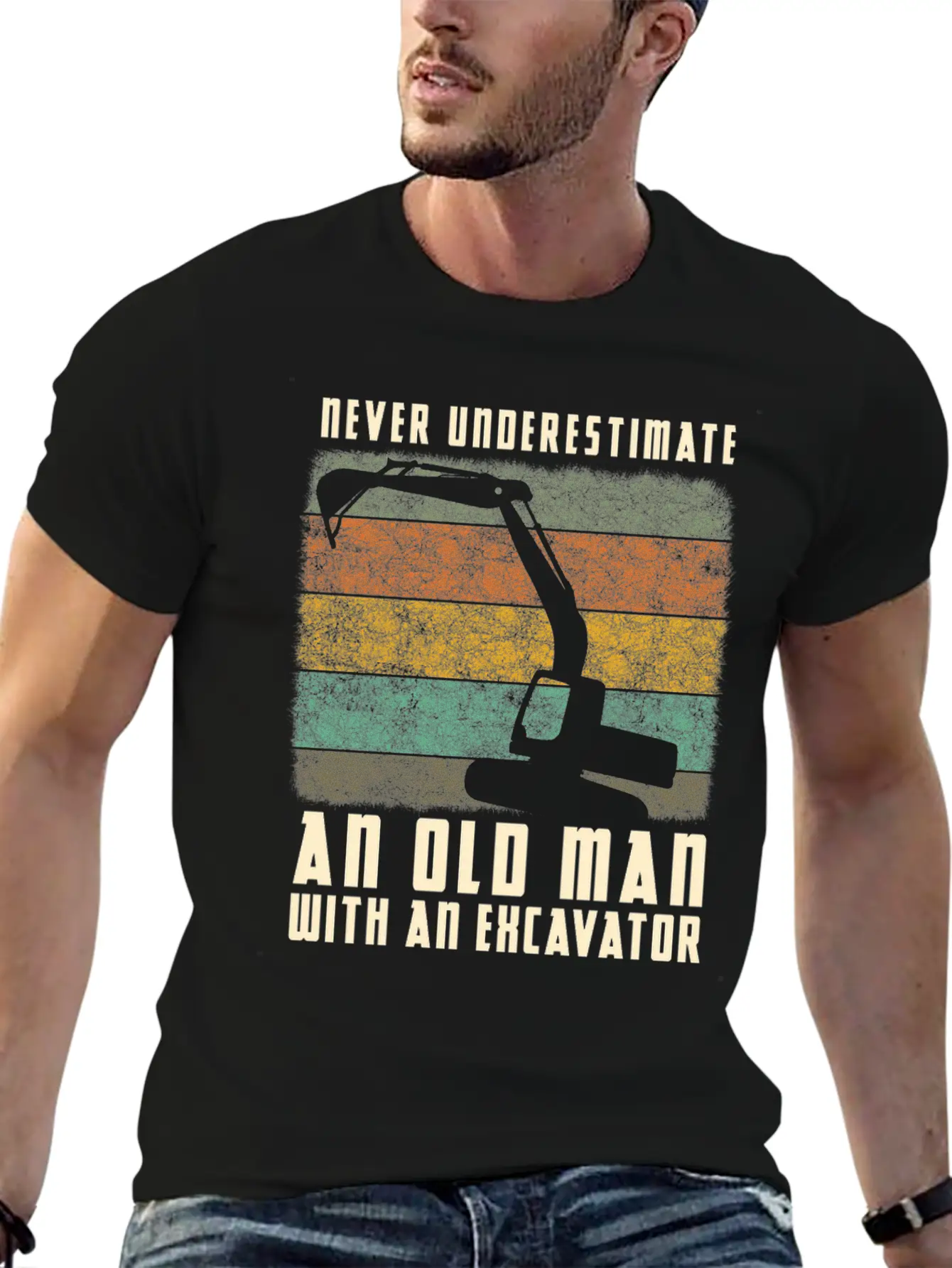Old Man With An Excavator Shadow Timeless Short Sleeve Tee – Comfy And Minimalist Design