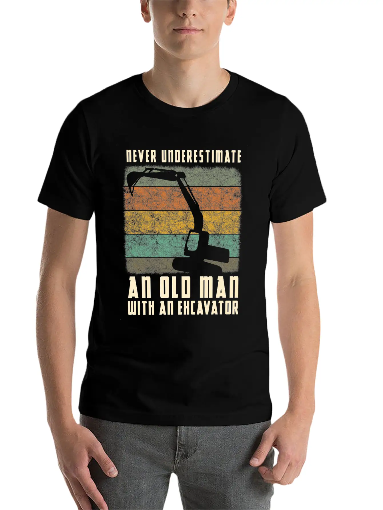 Old Man With An Excavator Shadow Timeless Short Sleeve Tee – Comfy And Minimalist Design