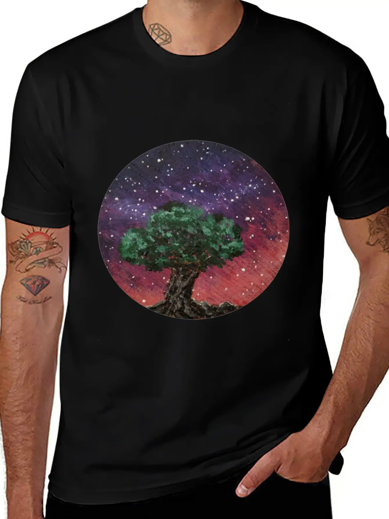 Olive Tree Under The Nightsky Stylish Everyday T-Shirt – Unisex Basic Cotton Tee