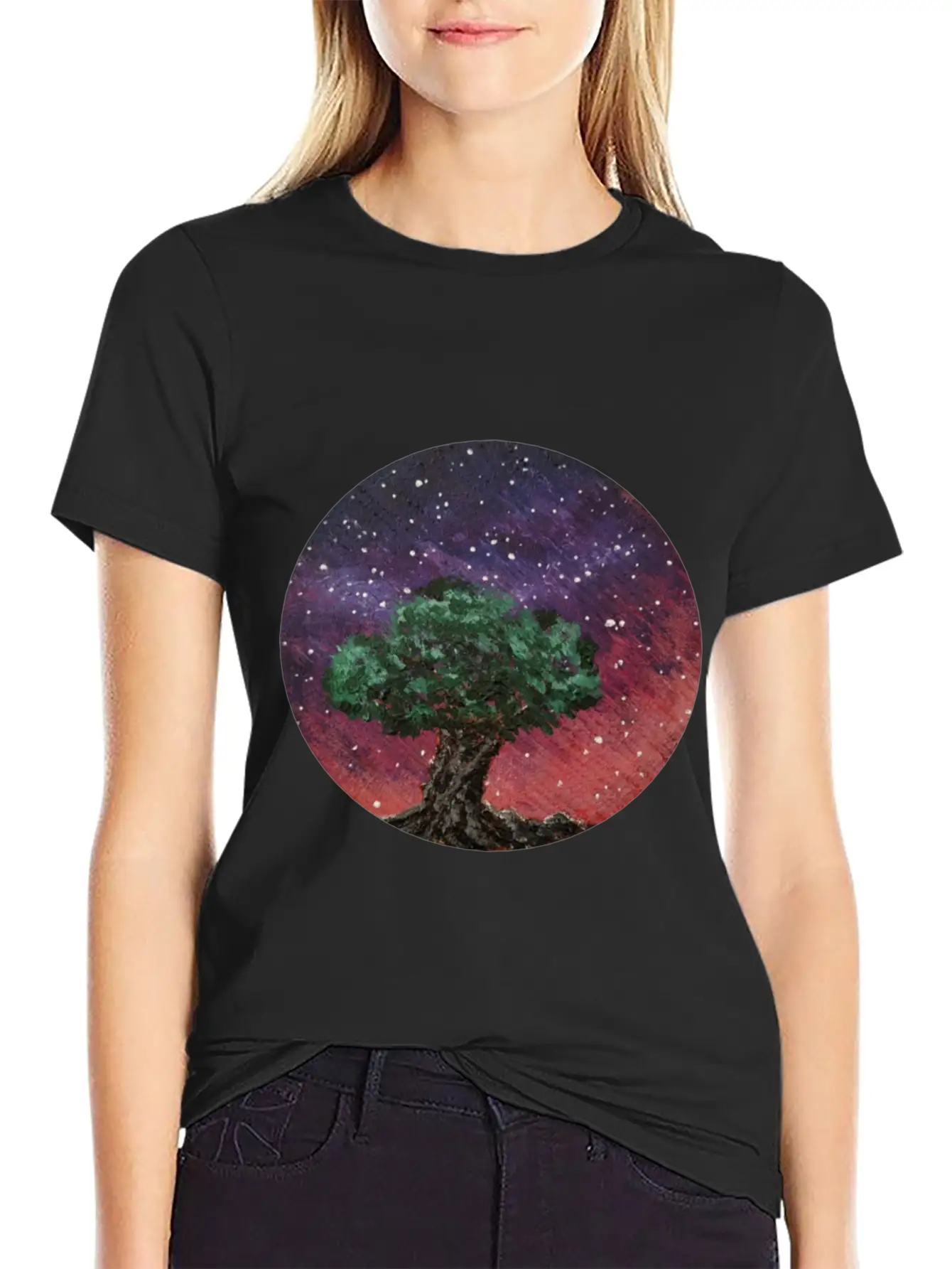 Olive Tree Under The Nightsky Stylish Everyday T-Shirt – Unisex Basic Cotton Tee