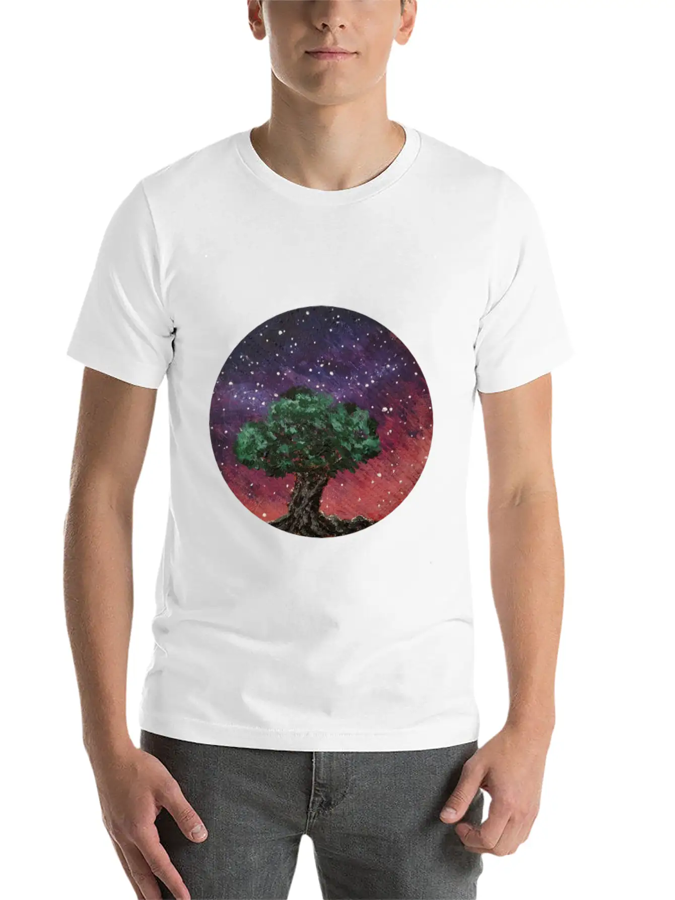 Olive Tree Under The Nightsky Stylish Everyday T-Shirt – Unisex Basic Cotton Tee