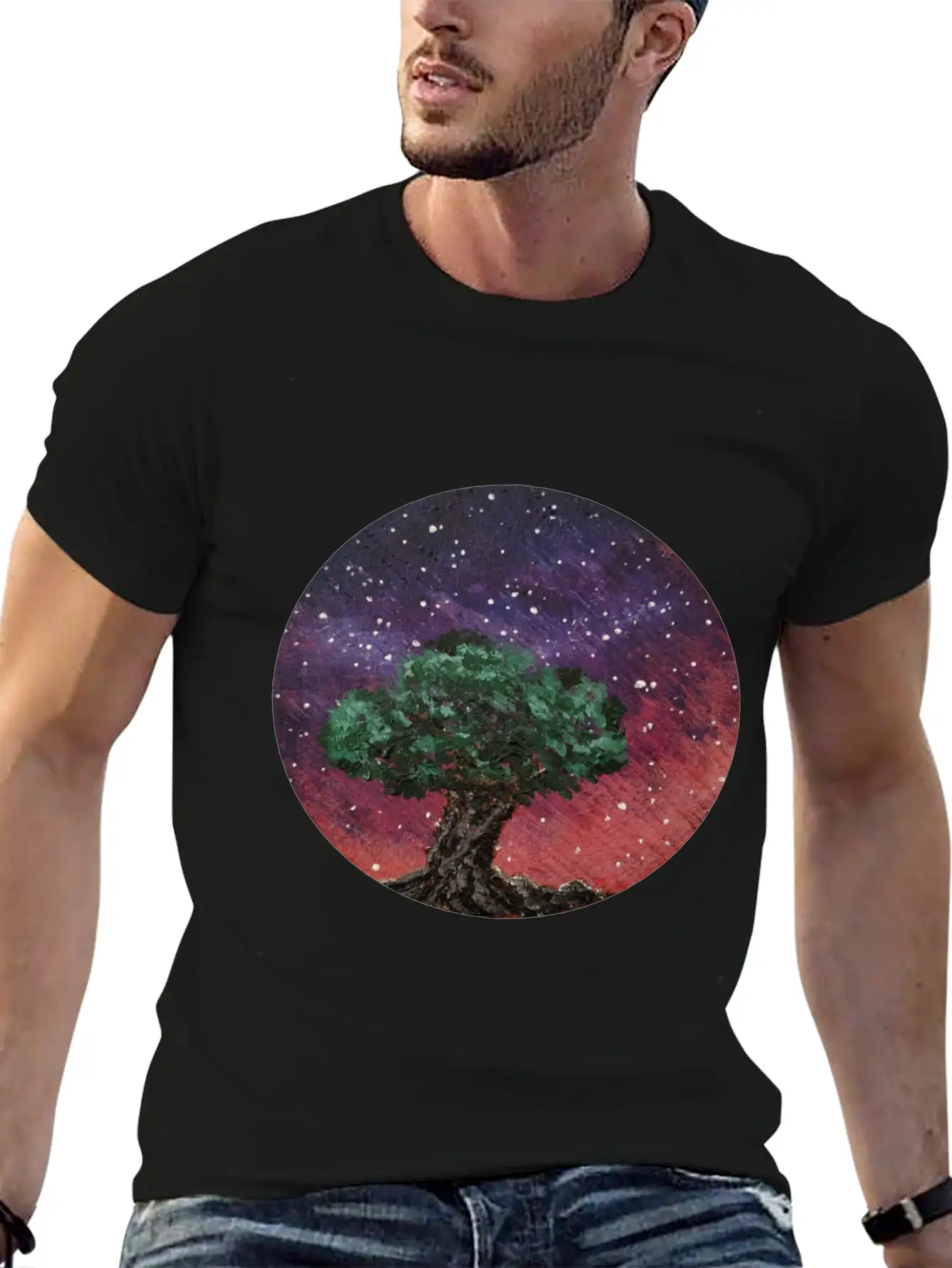 Olive Tree Under The Nightsky Stylish Everyday T-Shirt – Unisex Basic Cotton Tee
