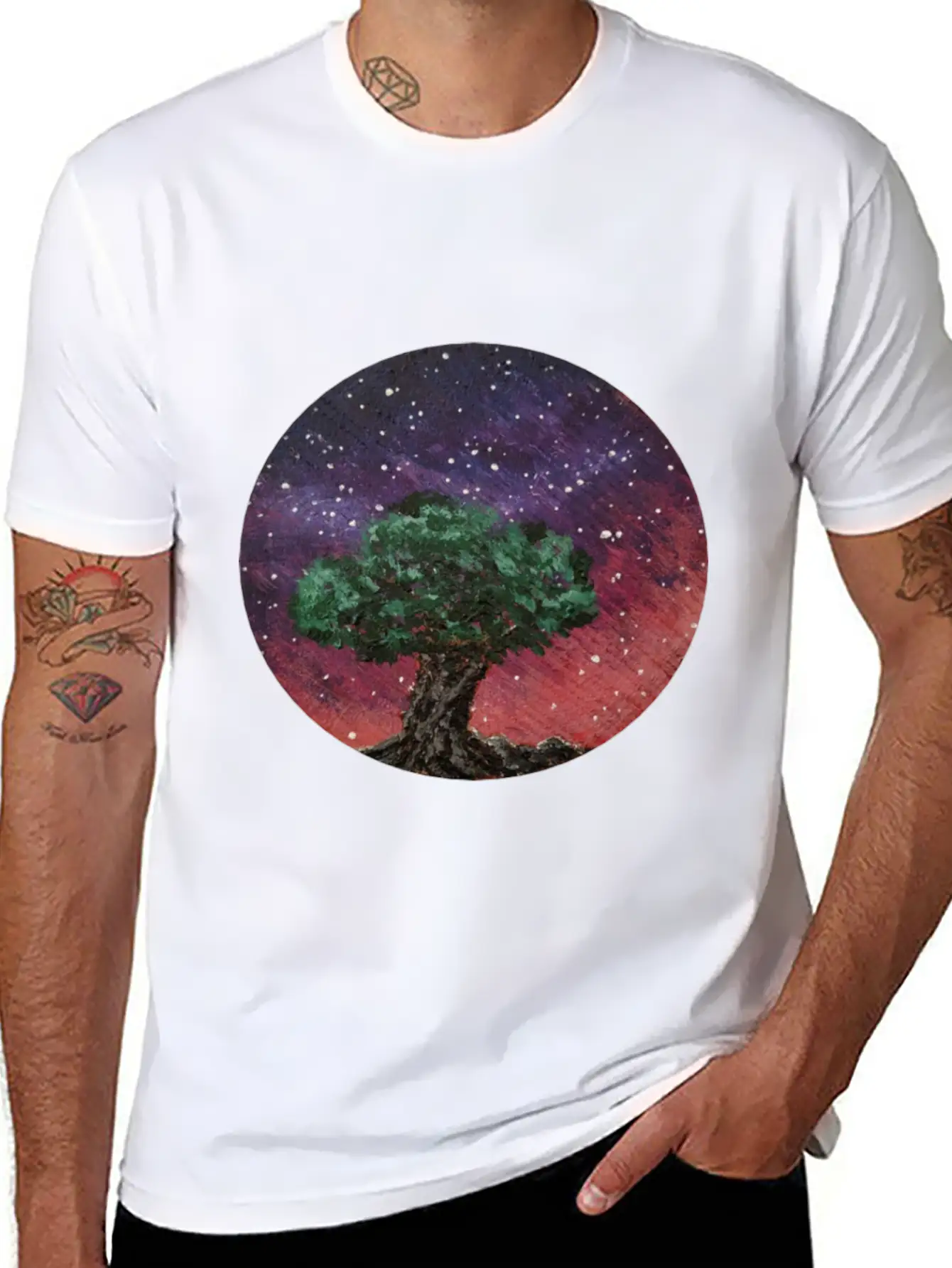 Olive Tree Under The Nightsky Stylish Everyday T-Shirt – Unisex Basic Cotton Tee