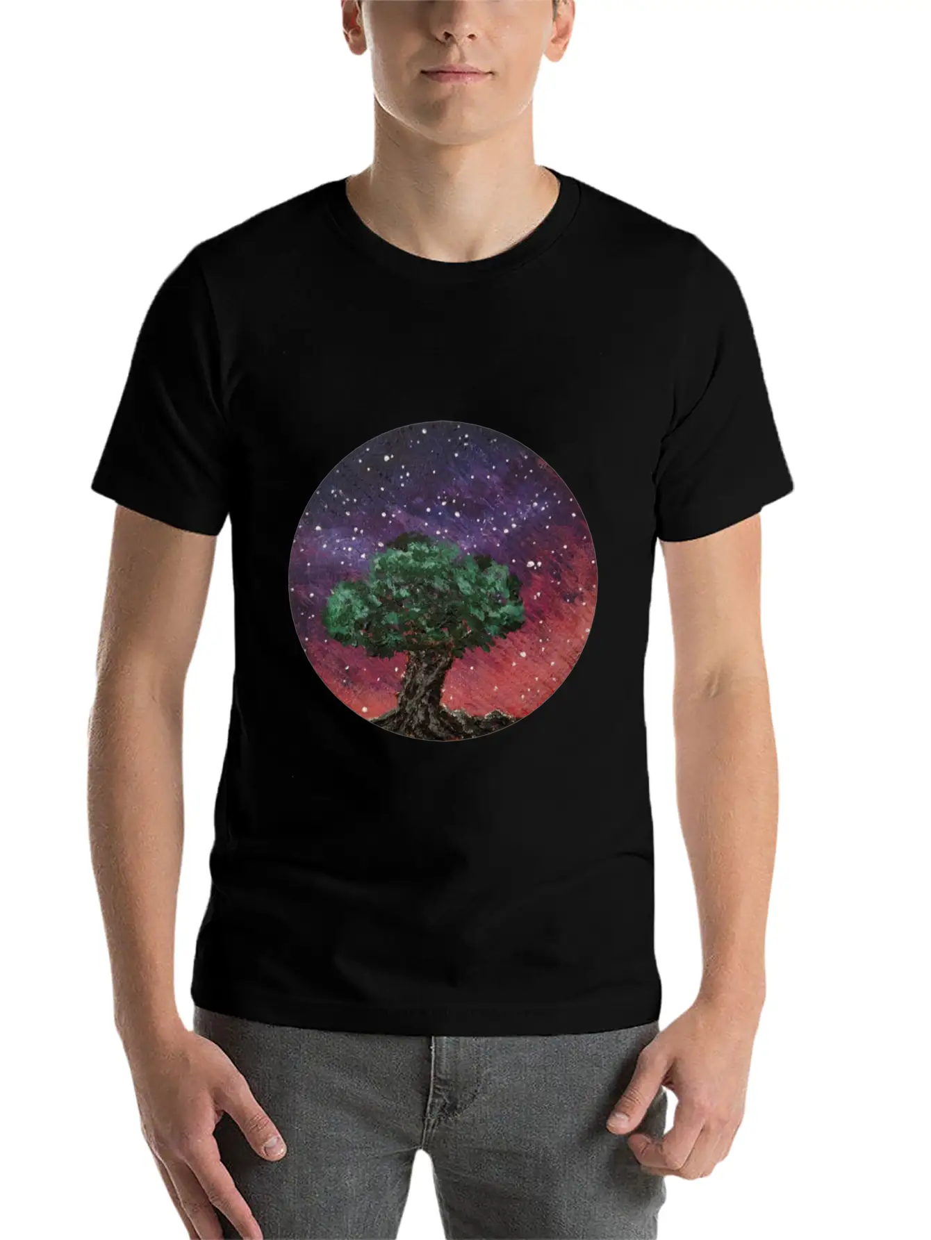 Olive Tree Under The Nightsky Stylish Everyday T-Shirt – Unisex Basic Cotton Tee