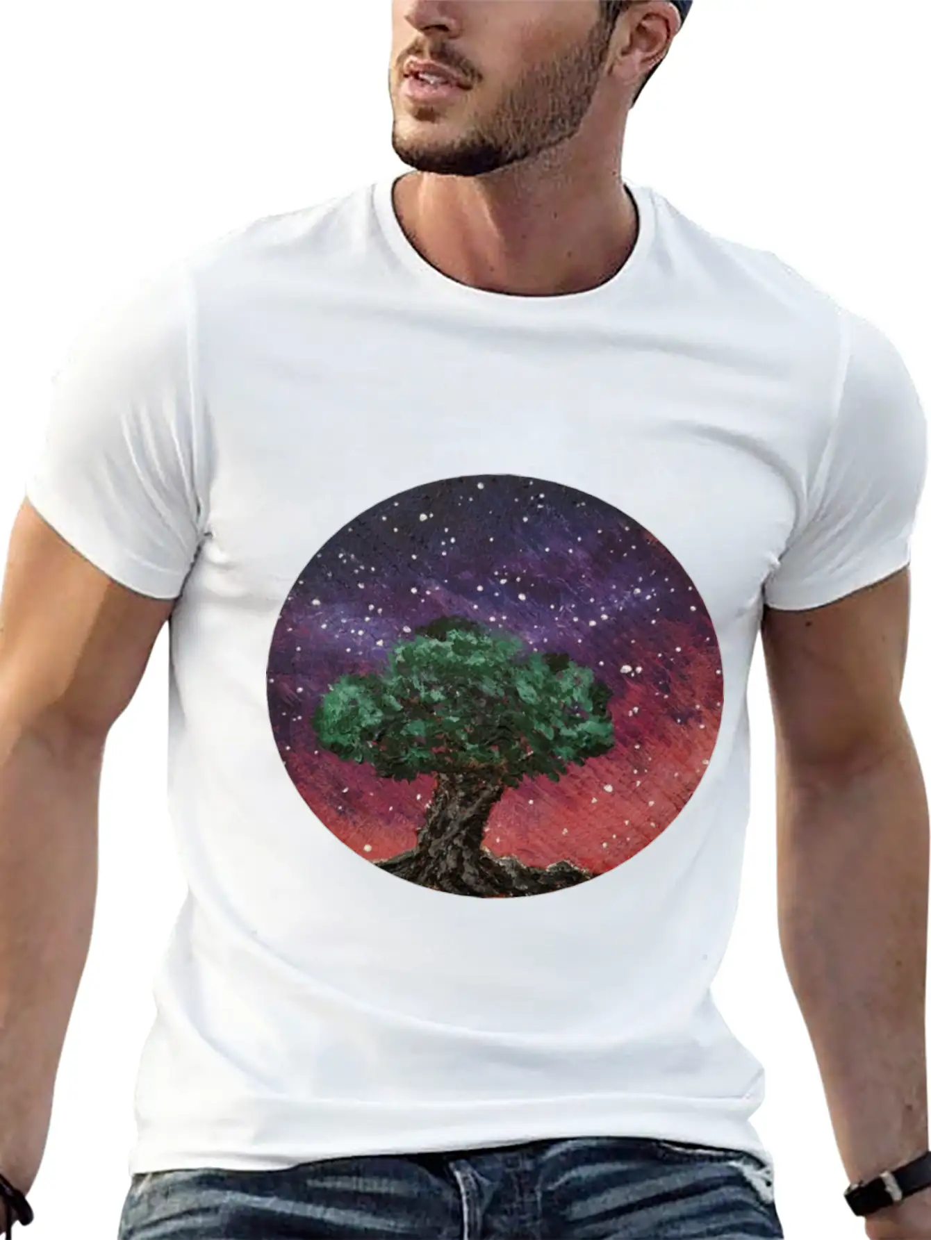 Olive Tree Under The Nightsky Stylish Everyday T-Shirt – Unisex Basic Cotton Tee