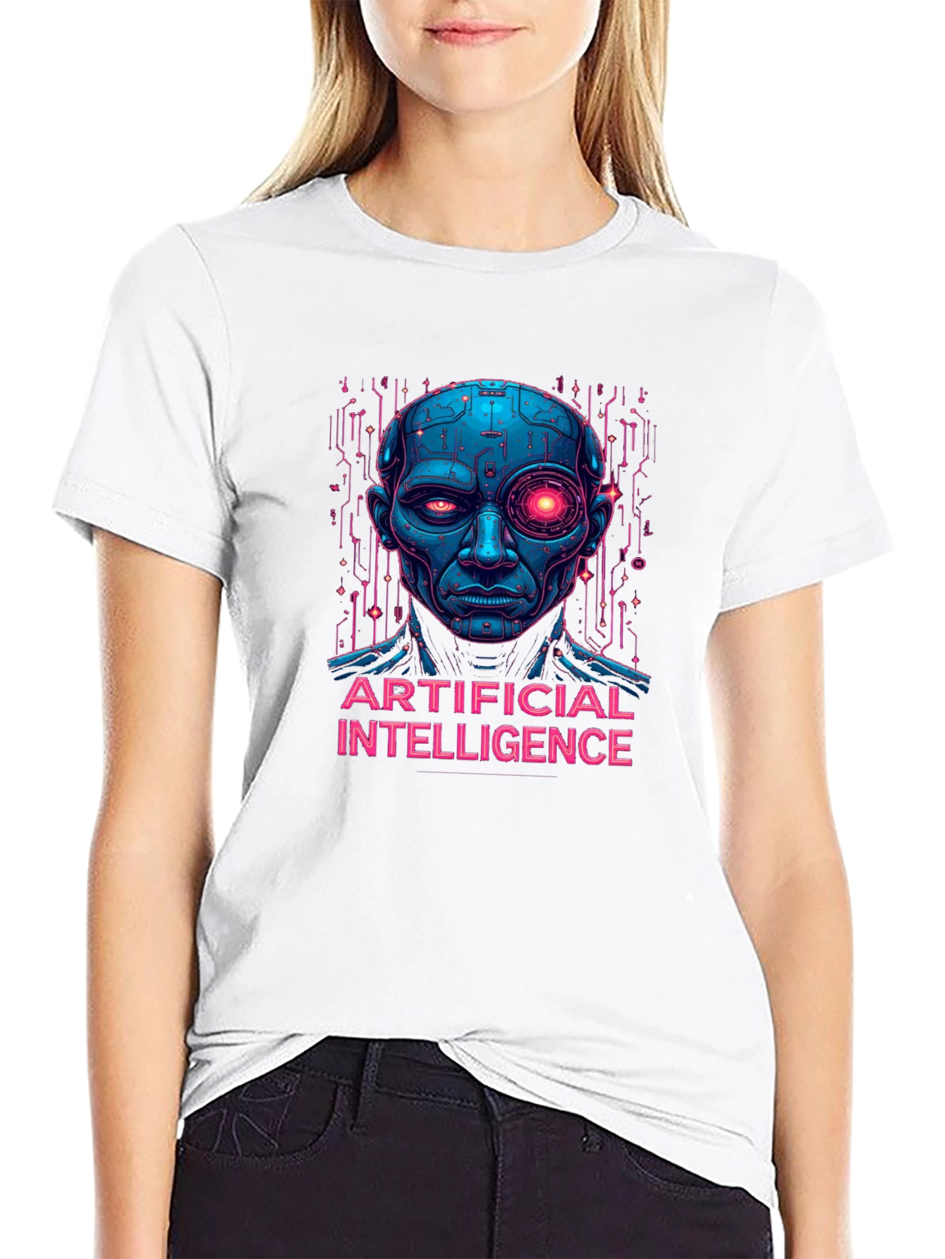 AI Robot Head T-Shirt - Unique Graphic Tee