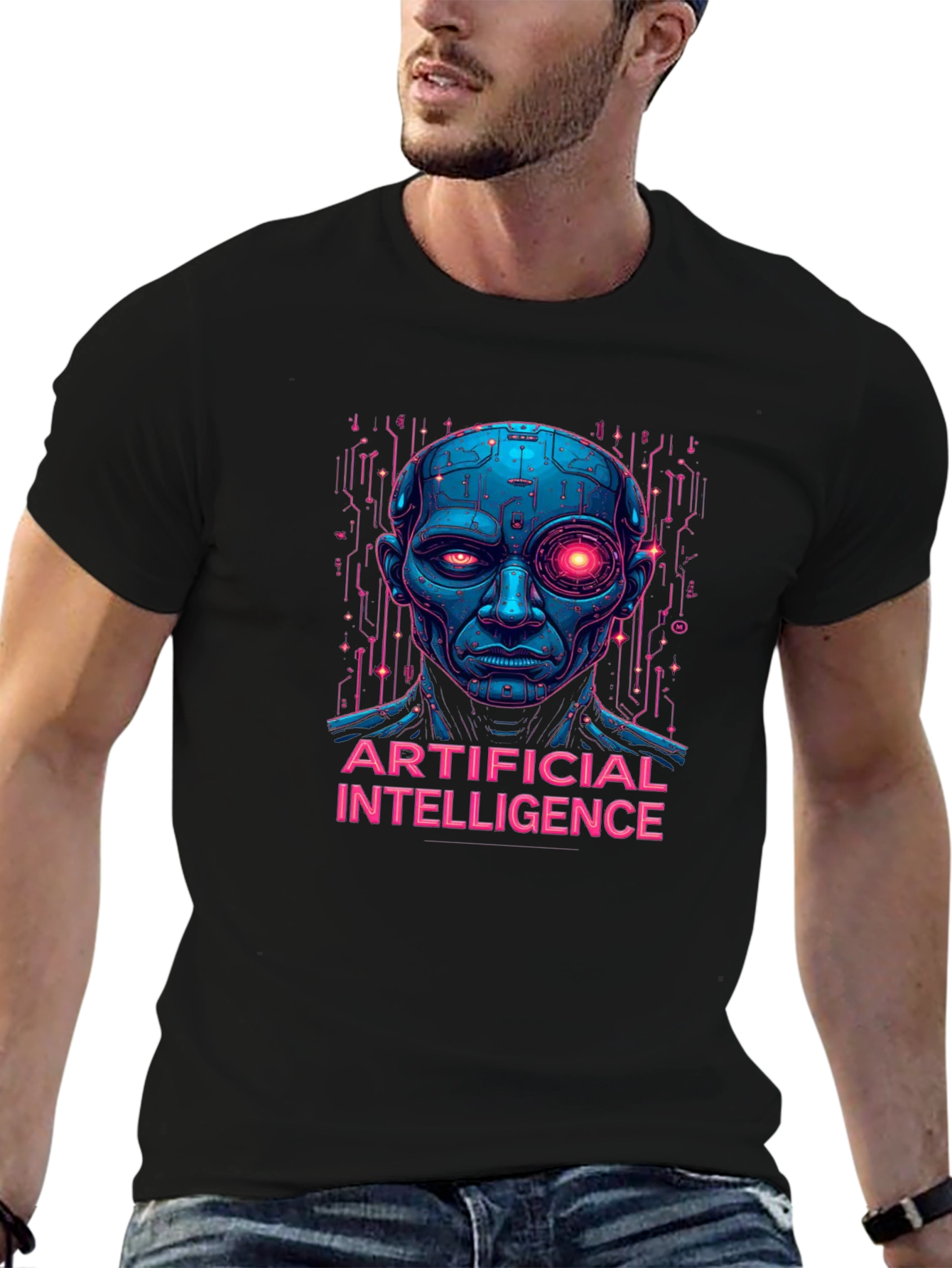AI Robot Head T-Shirt - Unique Graphic Tee