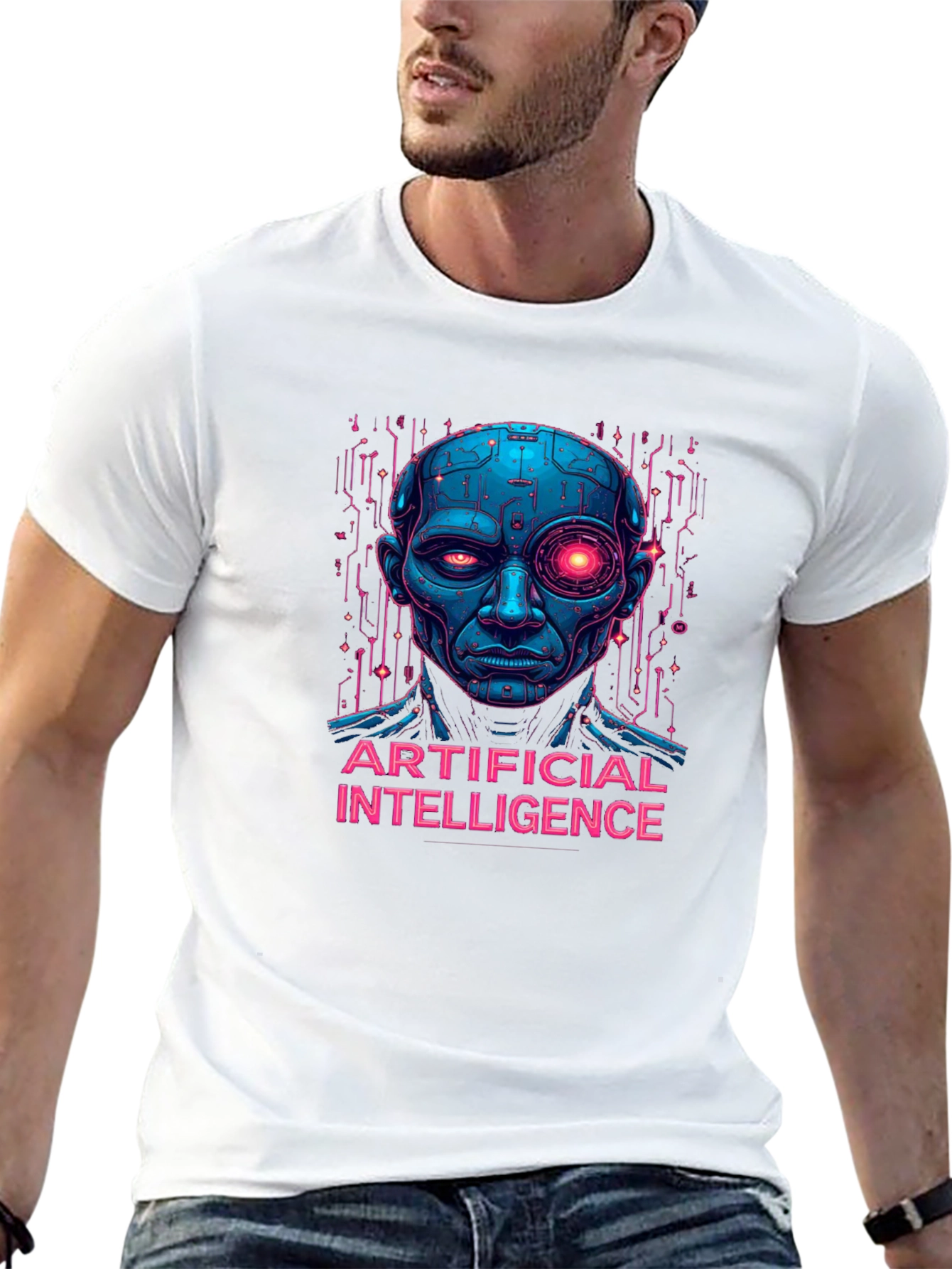 AI Robot Head T-Shirt - Unique Graphic Tee