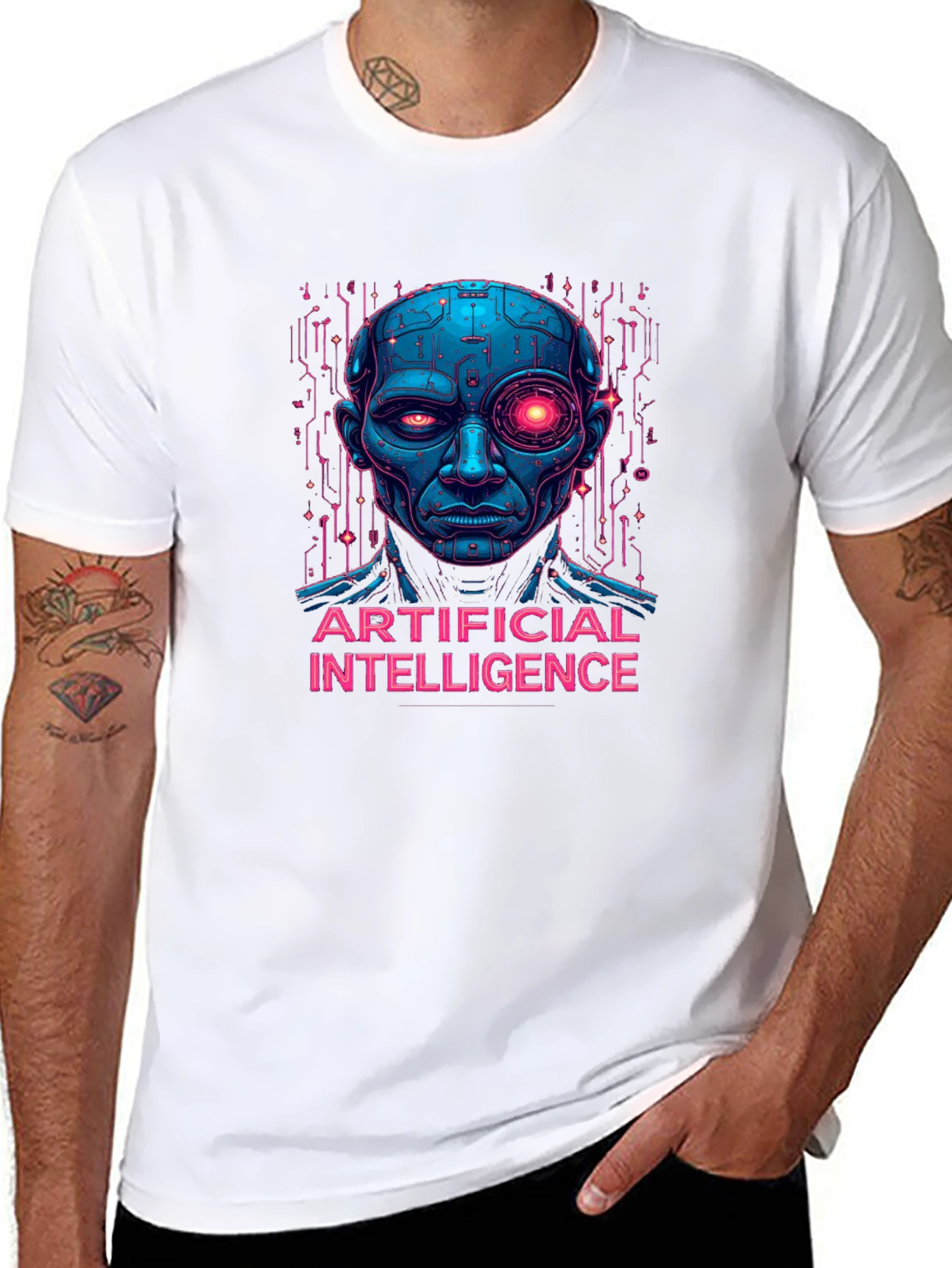 AI Robot Head T-Shirt - Unique Graphic Tee