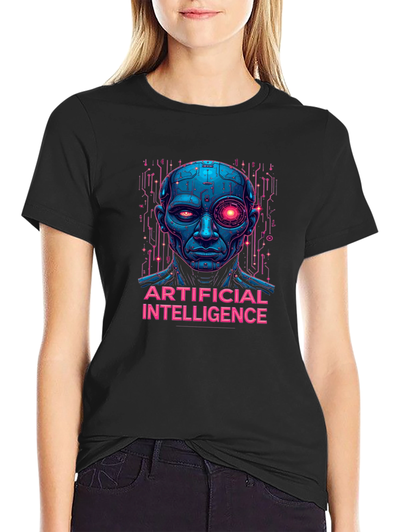 AI Robot Head T-Shirt - Unique Graphic Tee