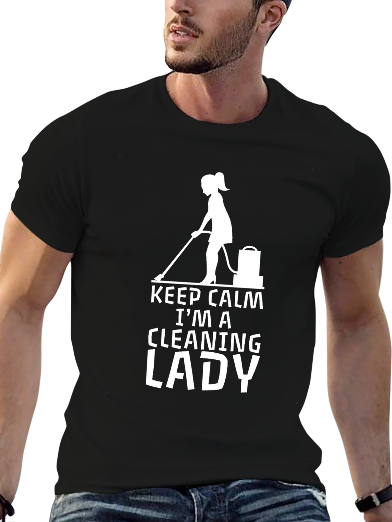 Keep Calm Cleaning Lady Graphic Tee - Black