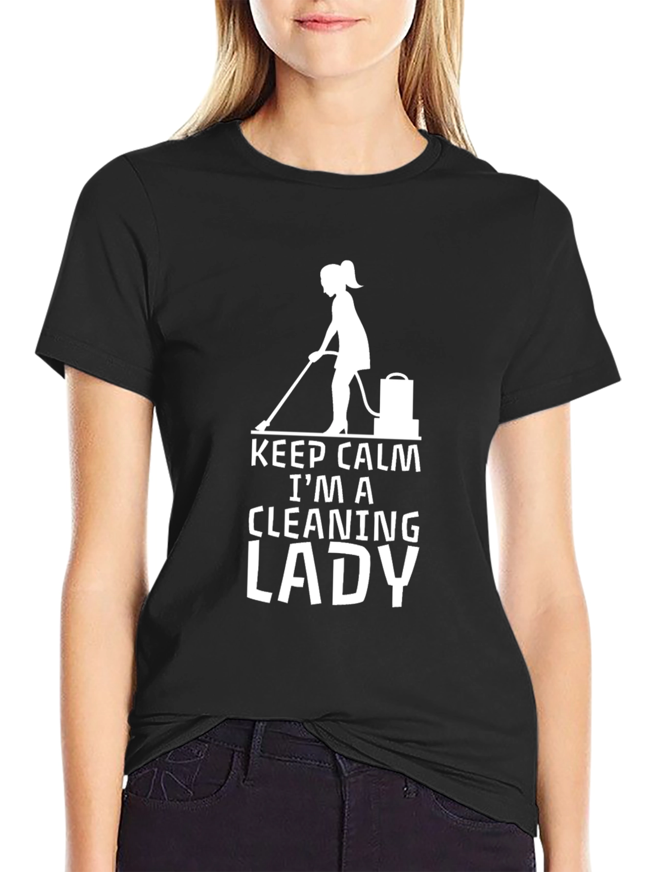 Keep Calm Cleaning Lady Graphic Tee - Black