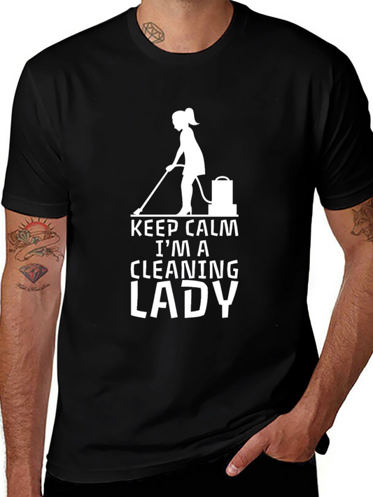 Keep Calm Cleaning Lady Graphic Tee - Black