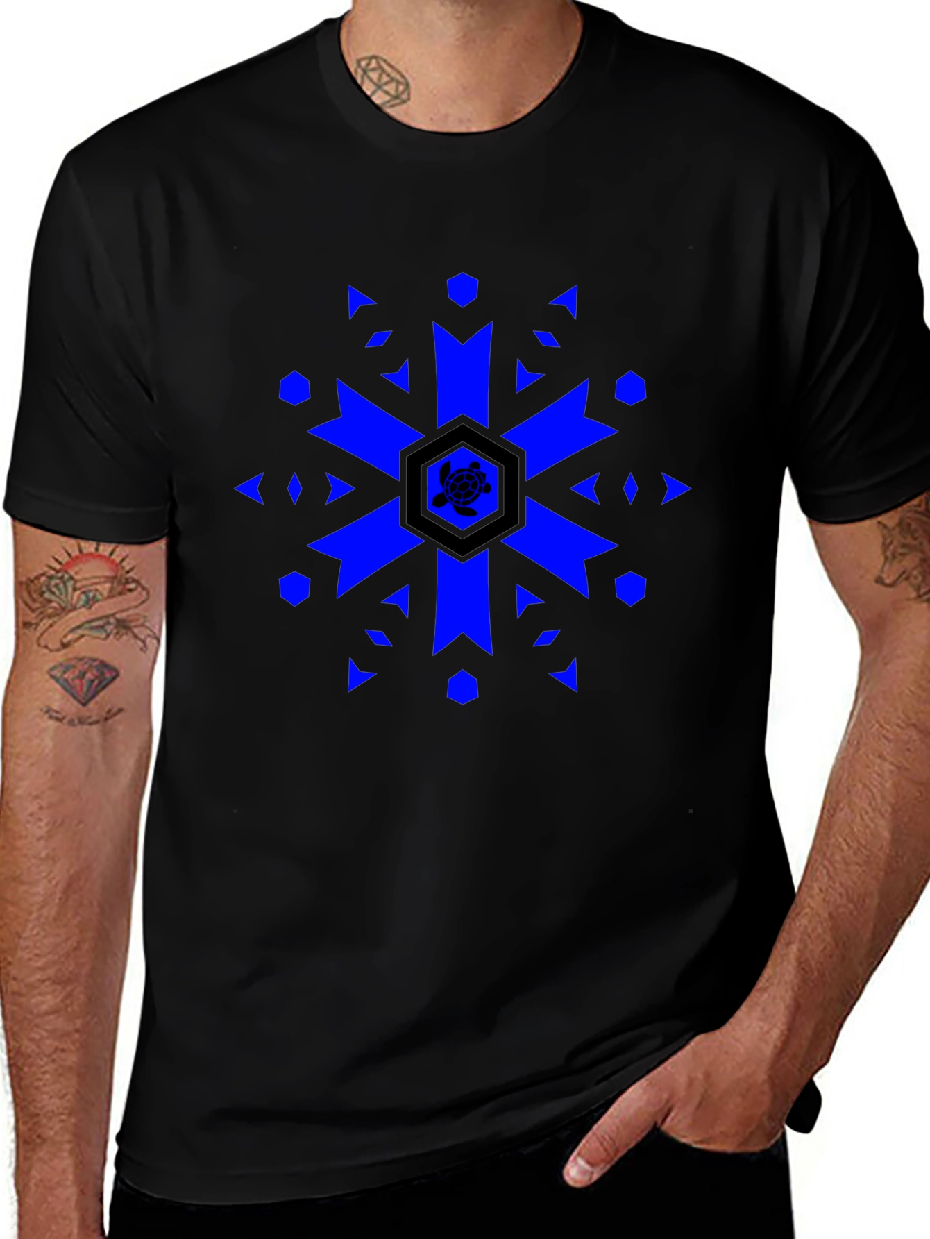 Geometric Turtle Black T-Shirt