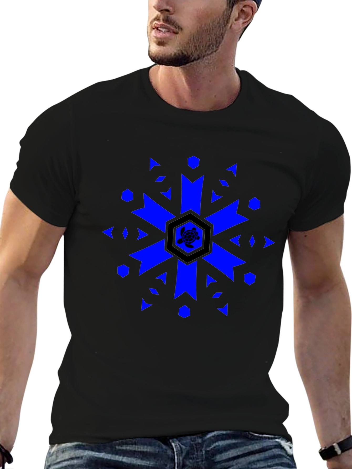 Geometric Turtle Black T-Shirt
