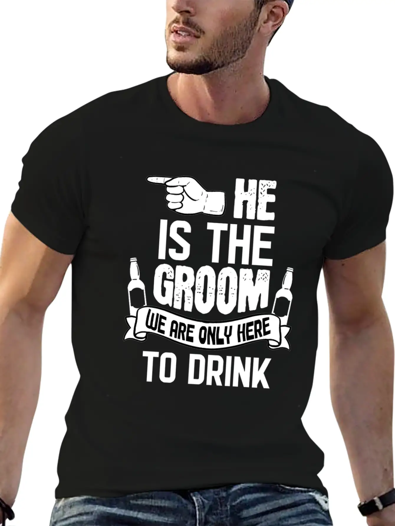 Only Here To Drink Groom Stylish Everyday T-Shirt – Unisex Basic Cotton Tee