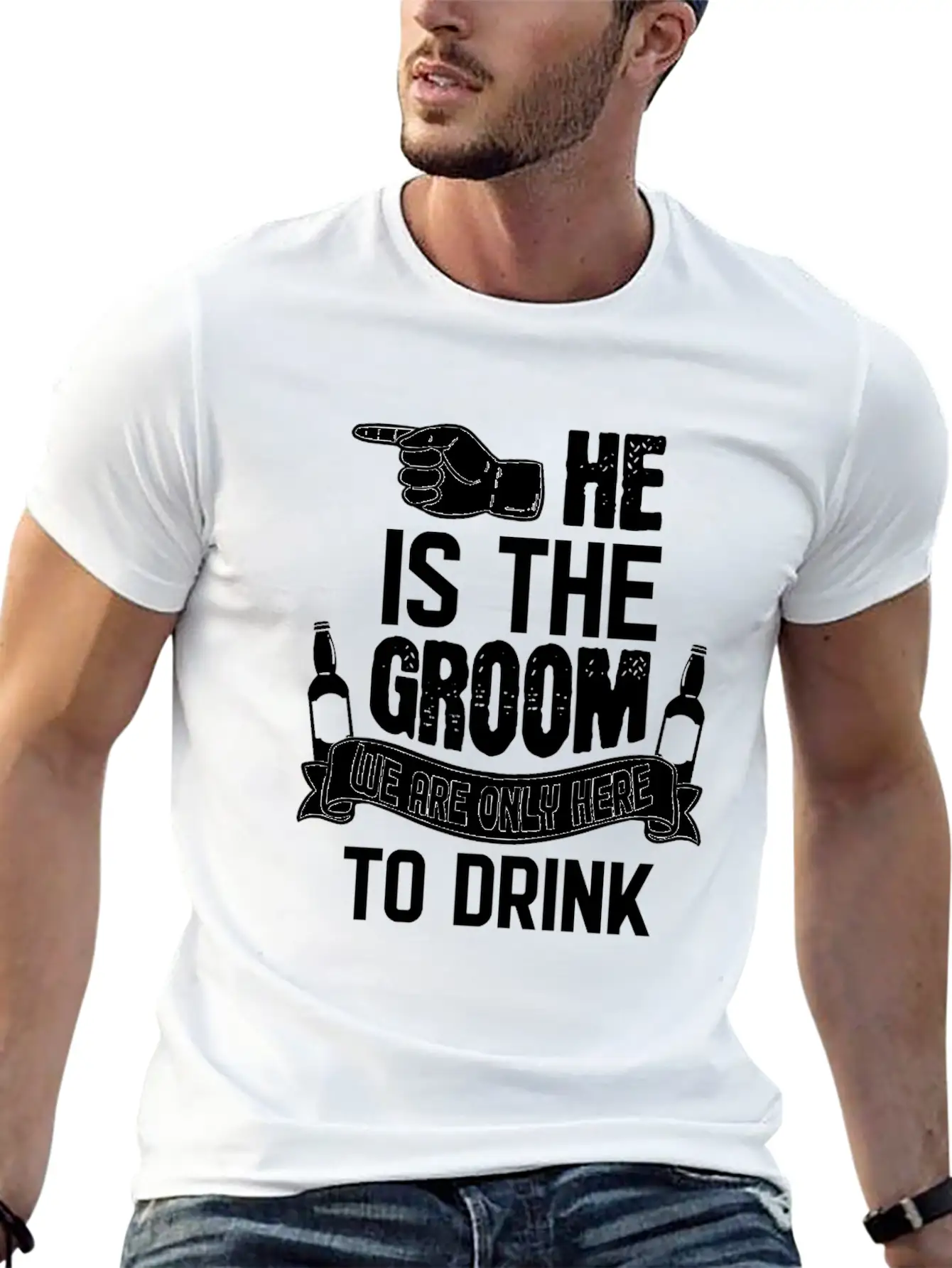Only Here To Drink Groom Stylish Everyday T-Shirt – Unisex Basic Cotton Tee