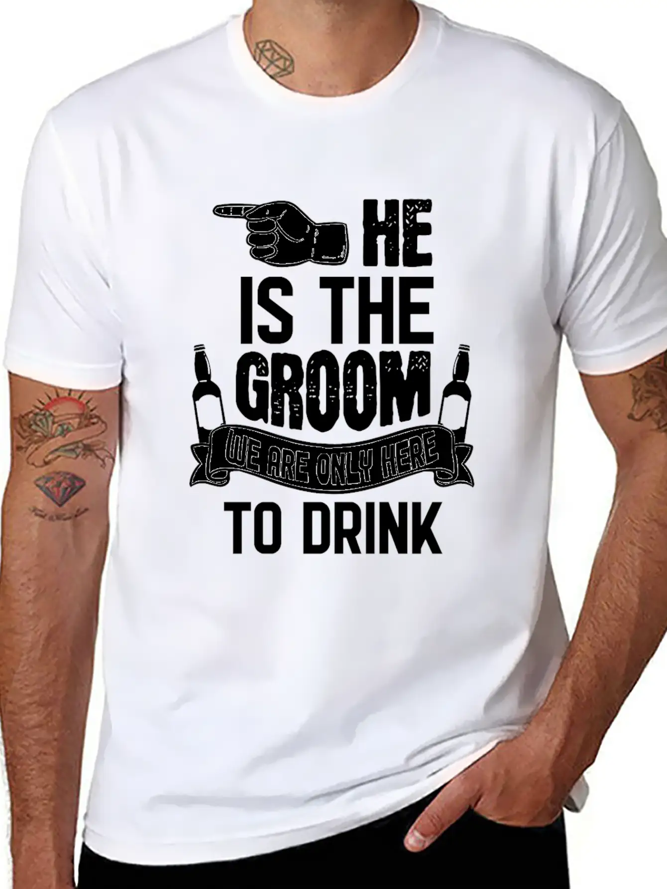 Only Here To Drink Groom Stylish Everyday T-Shirt – Unisex Basic Cotton Tee