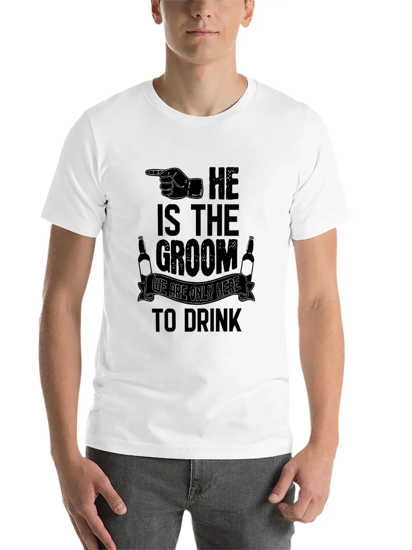 Only Here To Drink Groom Stylish Everyday T-Shirt – Unisex Basic Cotton Tee
