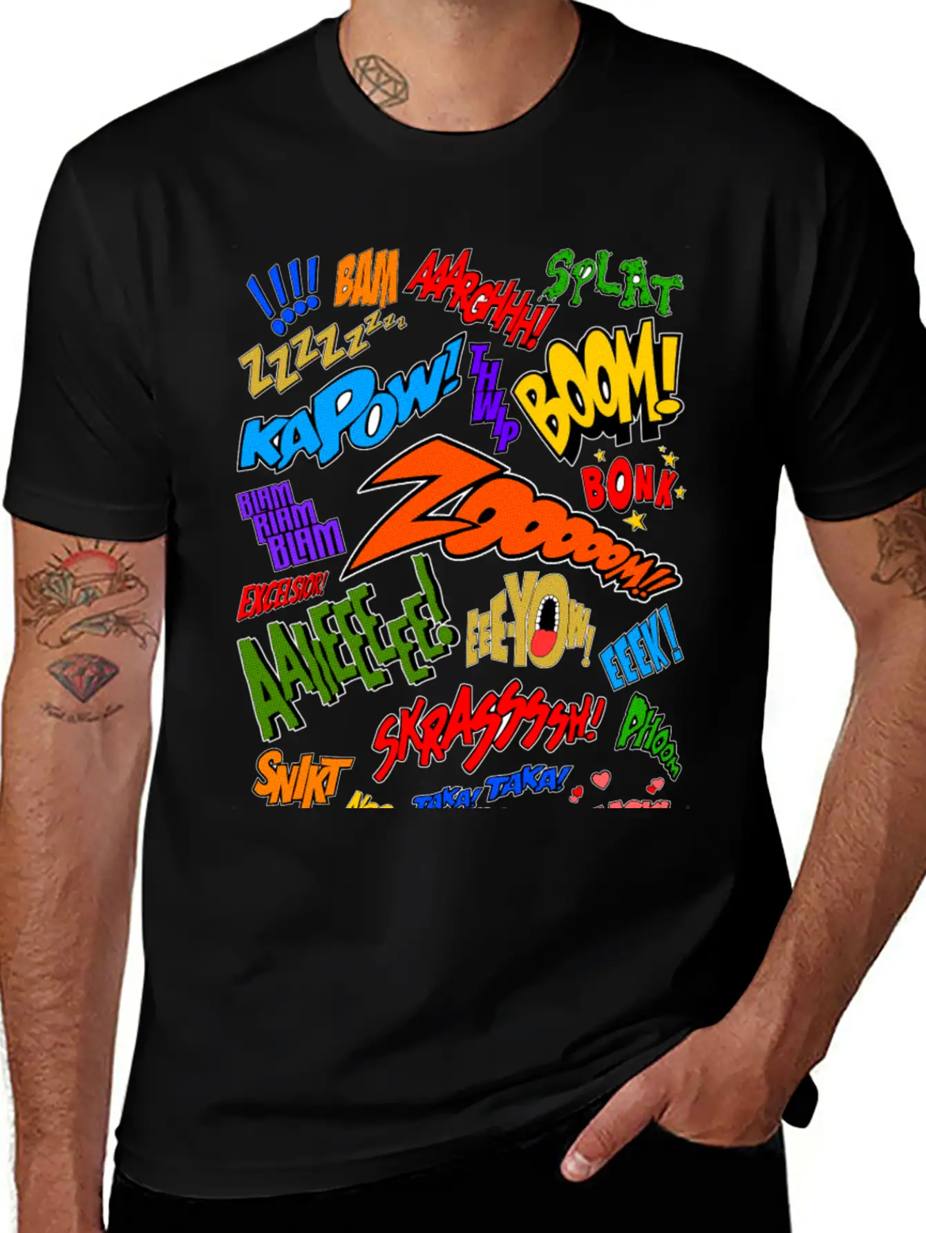 Onomatopoeia Collage Basic Graphic T-Shirt – Daily Comfort In Soft Cotton