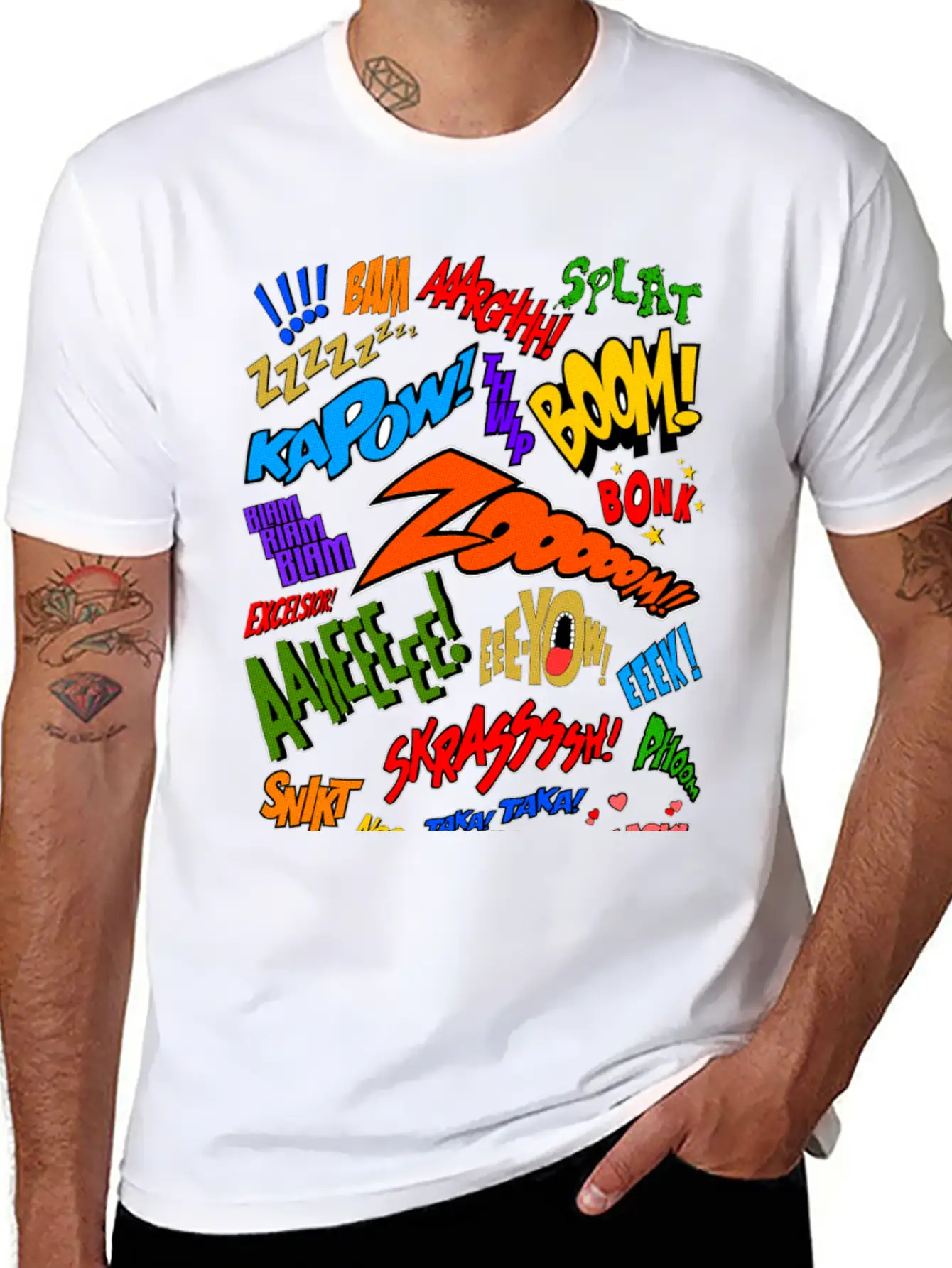 Onomatopoeia Collage Basic Graphic T-Shirt – Daily Comfort In Soft Cotton