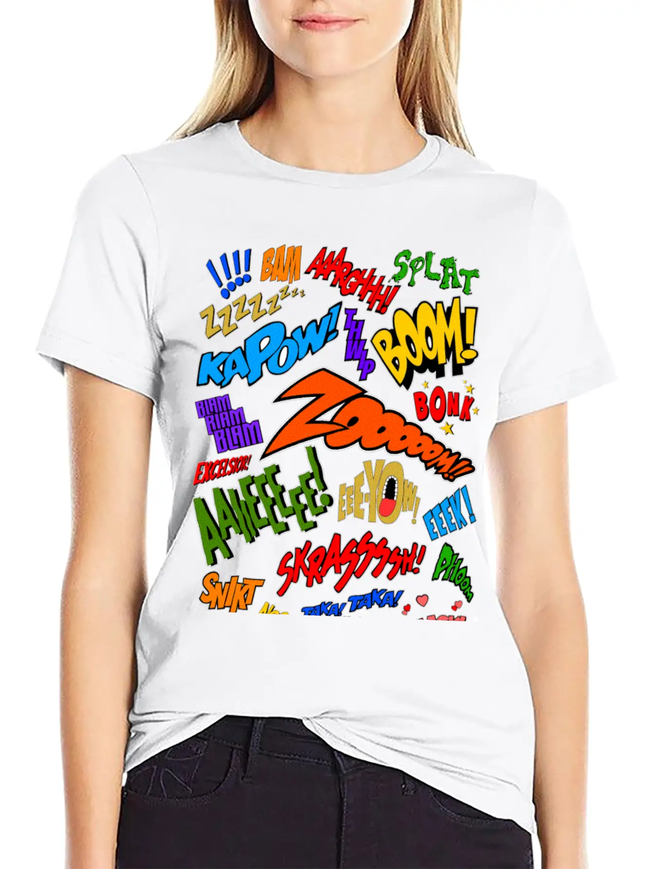 Onomatopoeia Collage Basic Graphic T-Shirt – Daily Comfort In Soft Cotton