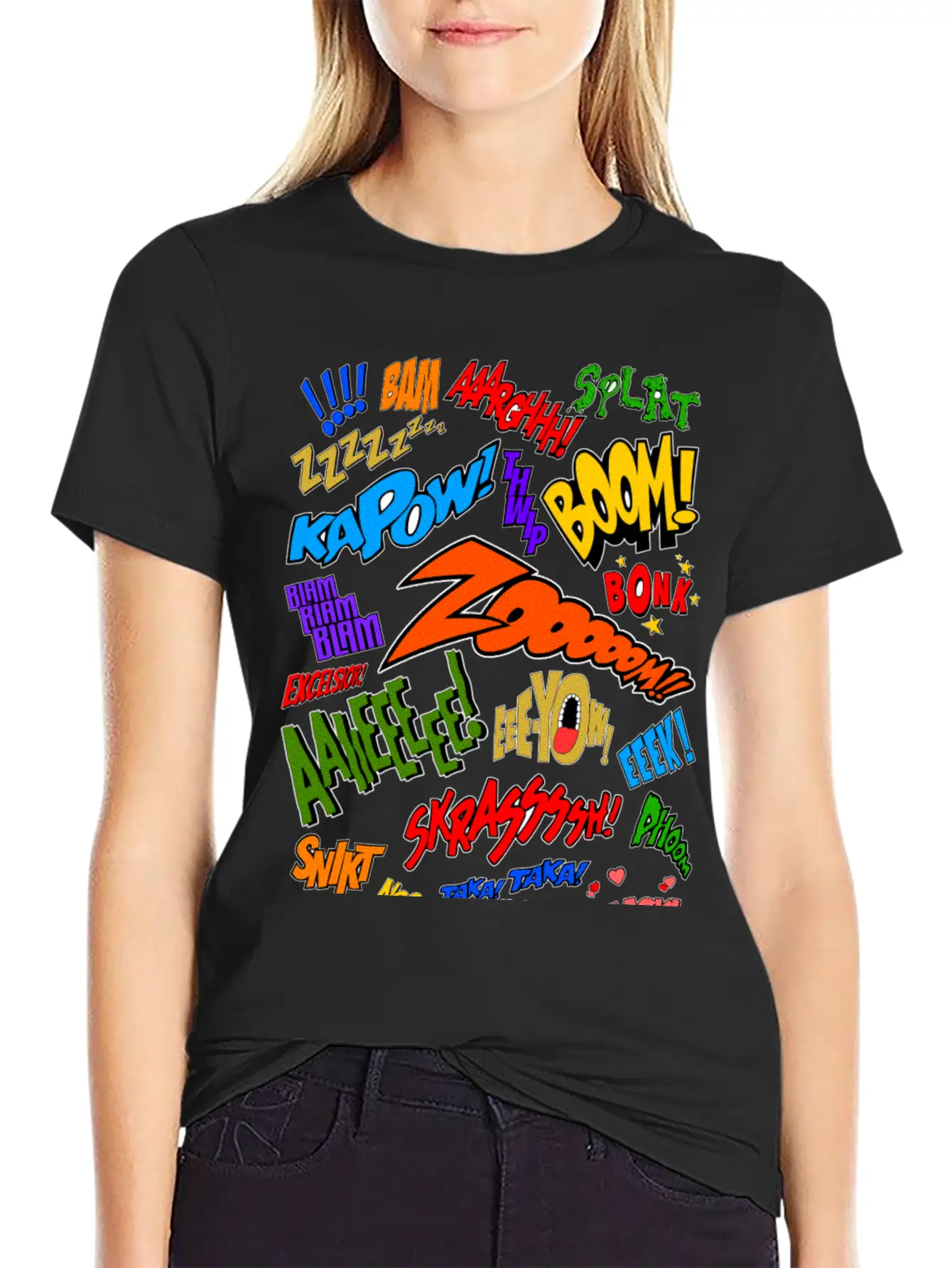 Onomatopoeia Collage Basic Graphic T-Shirt – Daily Comfort In Soft Cotton