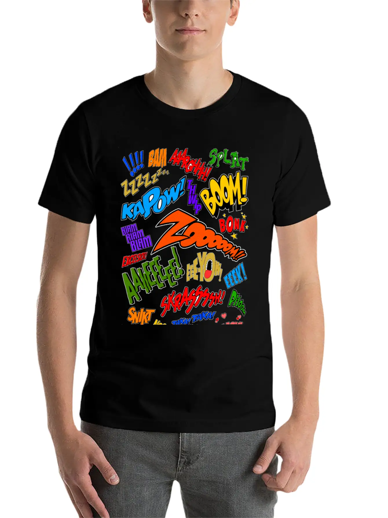 Onomatopoeia Collage Basic Graphic T-Shirt – Daily Comfort In Soft Cotton