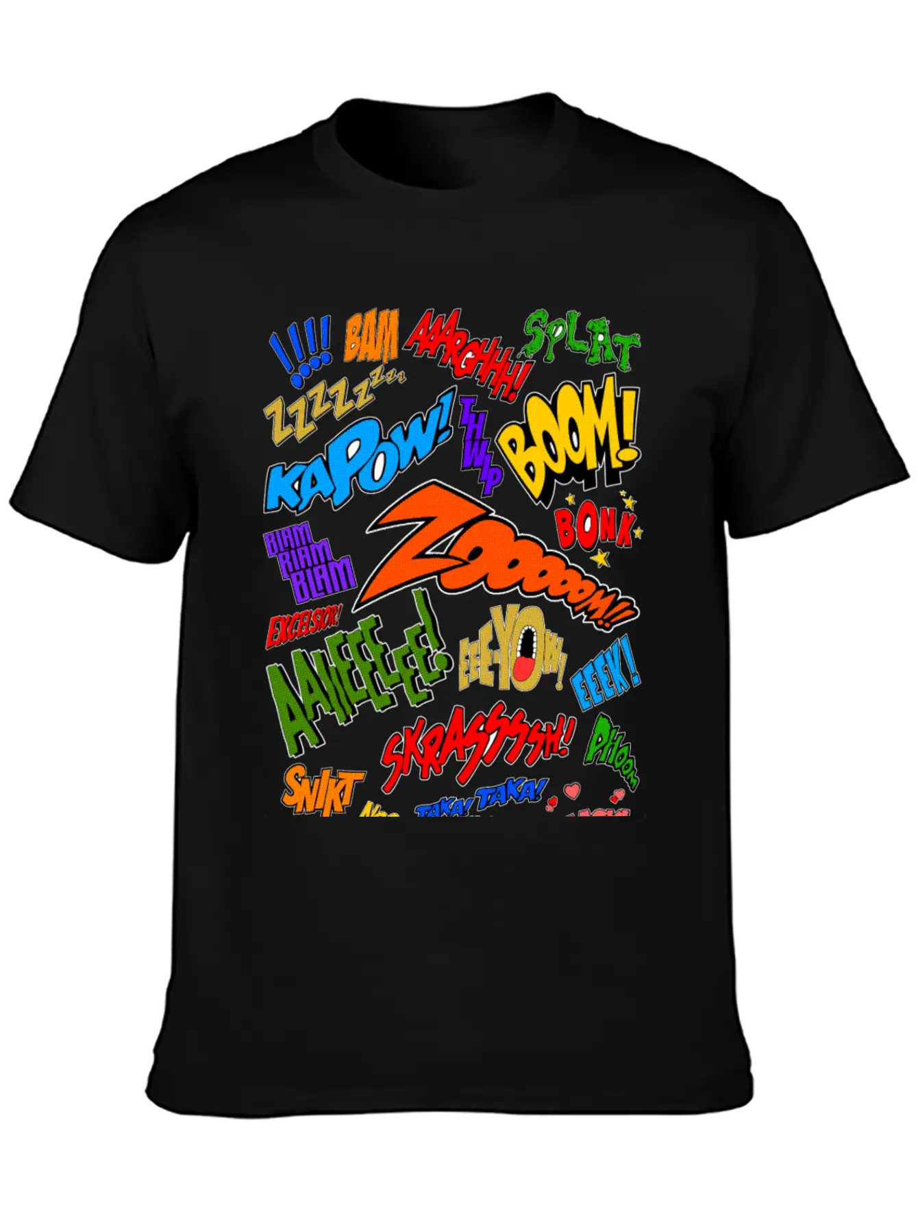 Onomatopoeia Collage Basic Graphic T-Shirt – Daily Comfort In Soft Cotton
