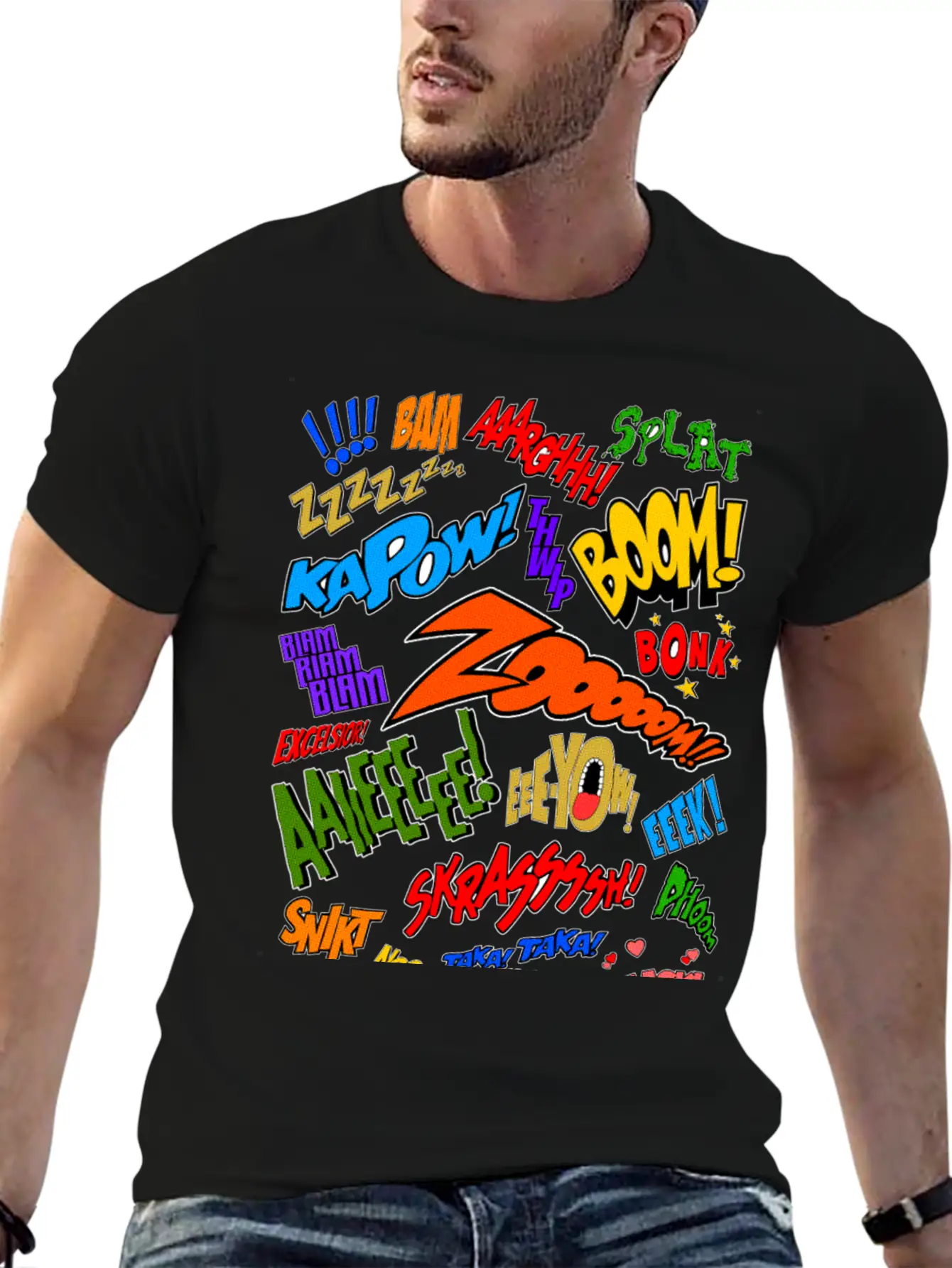 Onomatopoeia Collage Basic Graphic T-Shirt – Daily Comfort In Soft Cotton